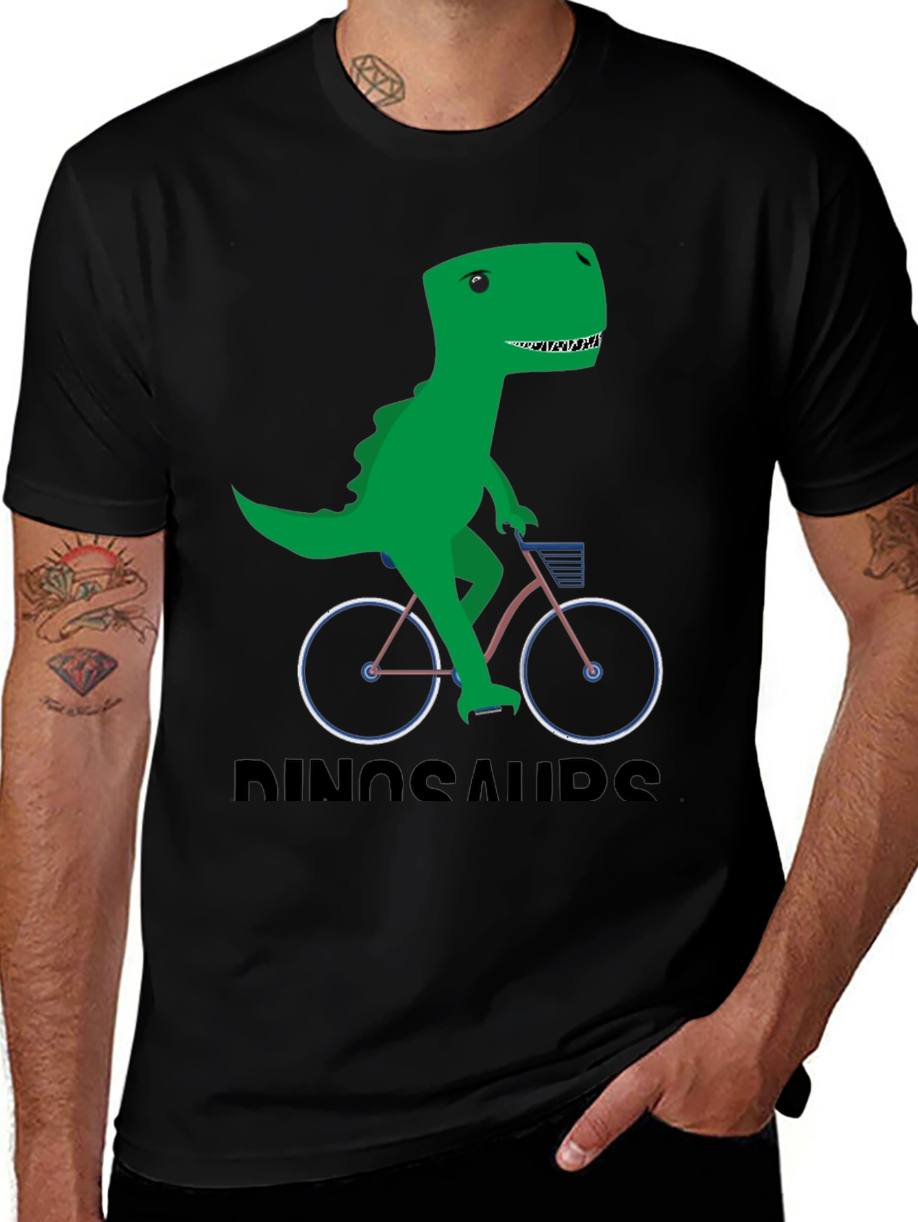 Dinosaur Riding Bike Graphic T-Shirt