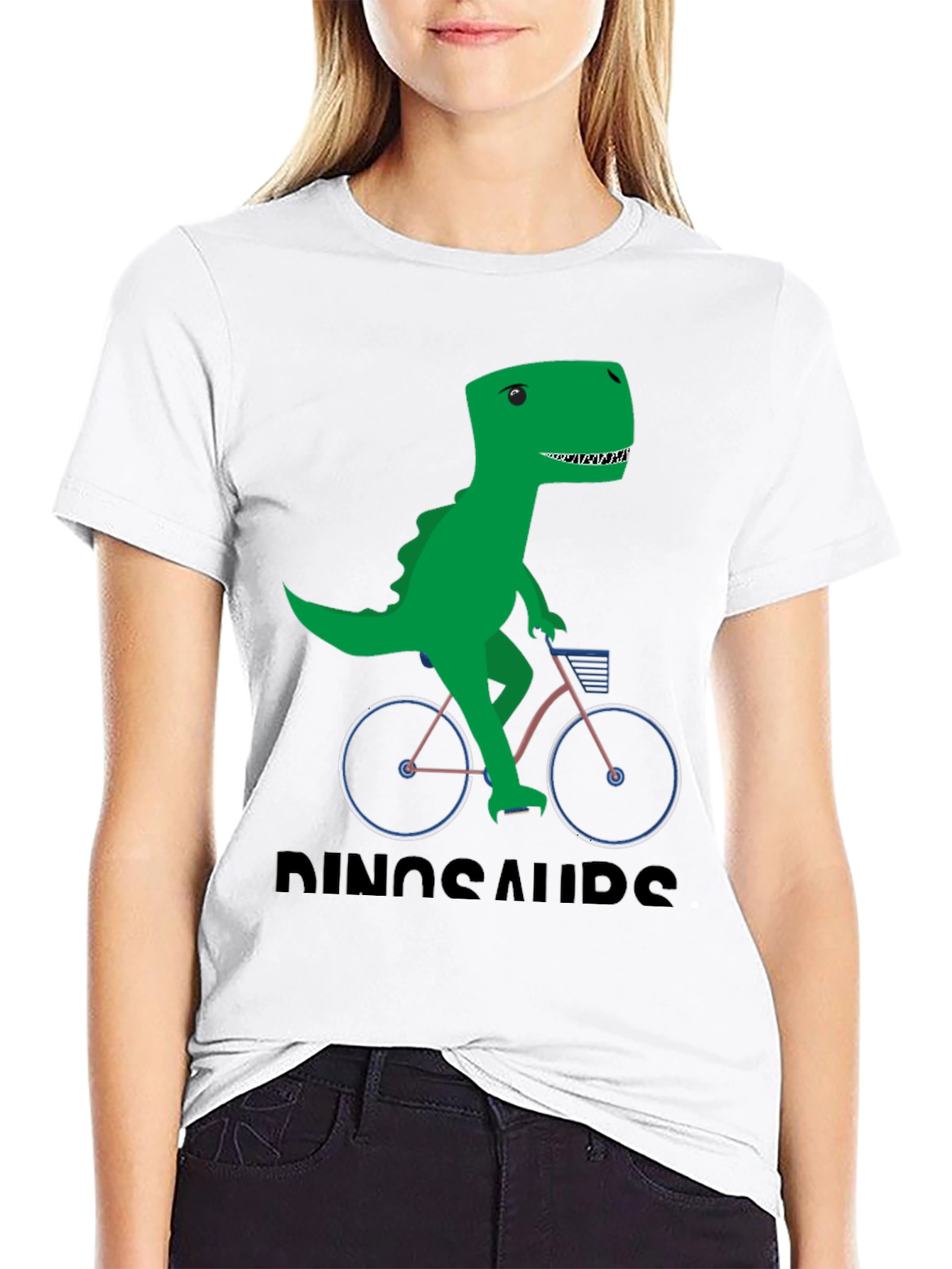 Dinosaur Riding Bike Graphic T-Shirt