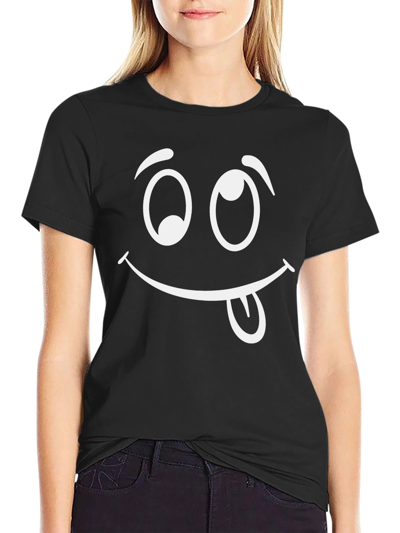Funny Face Graphic Tee - Black Cotton T-Shirt