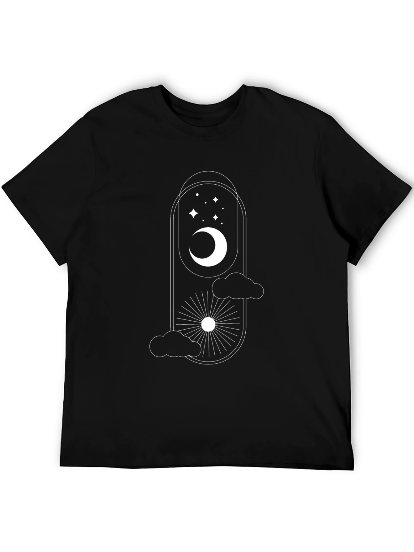 Celestial Dreams Black T-Shirt: Moon Stars & Sun Design