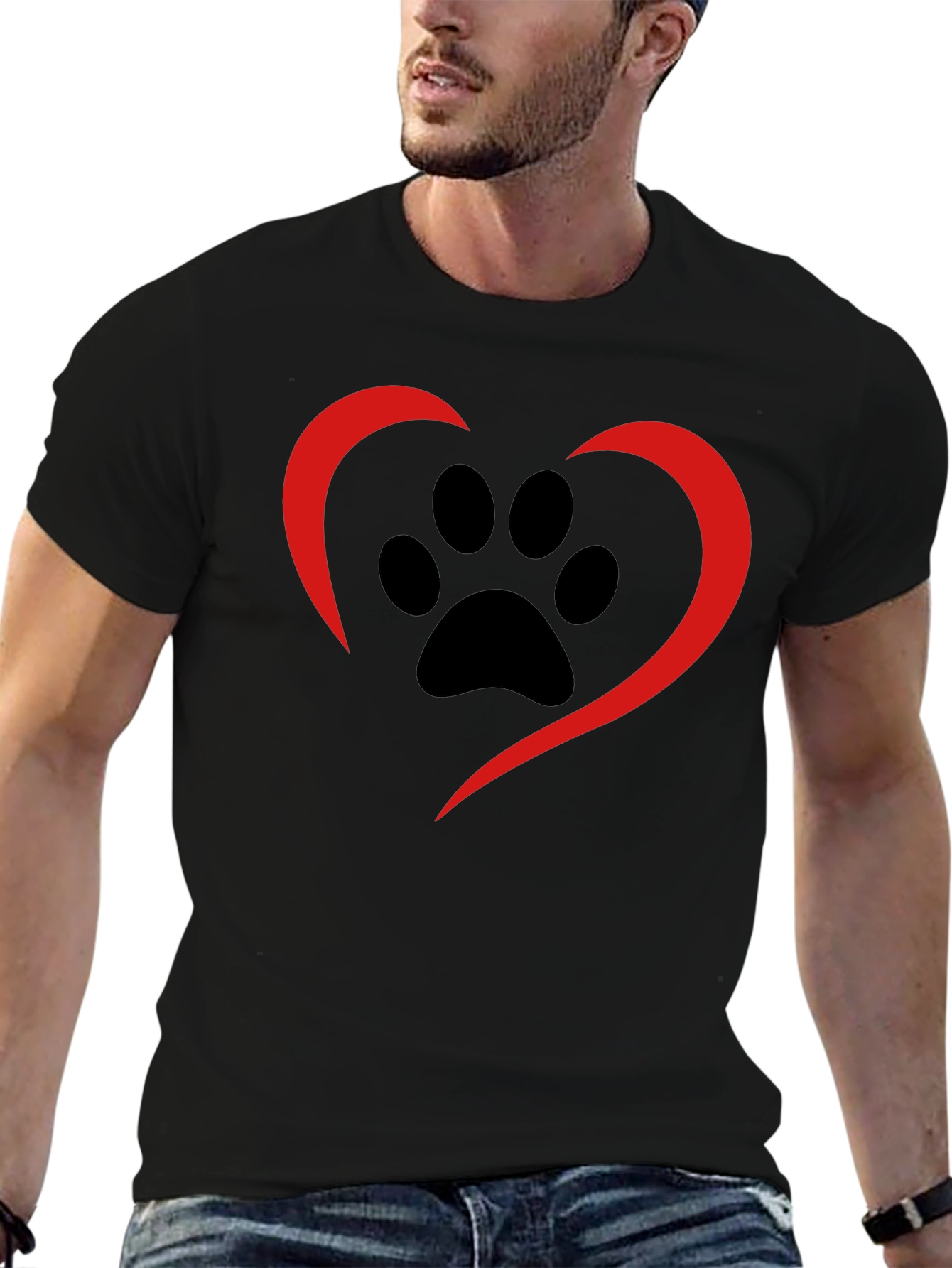 Paw Print Heart Tee - Black Casual Shirt