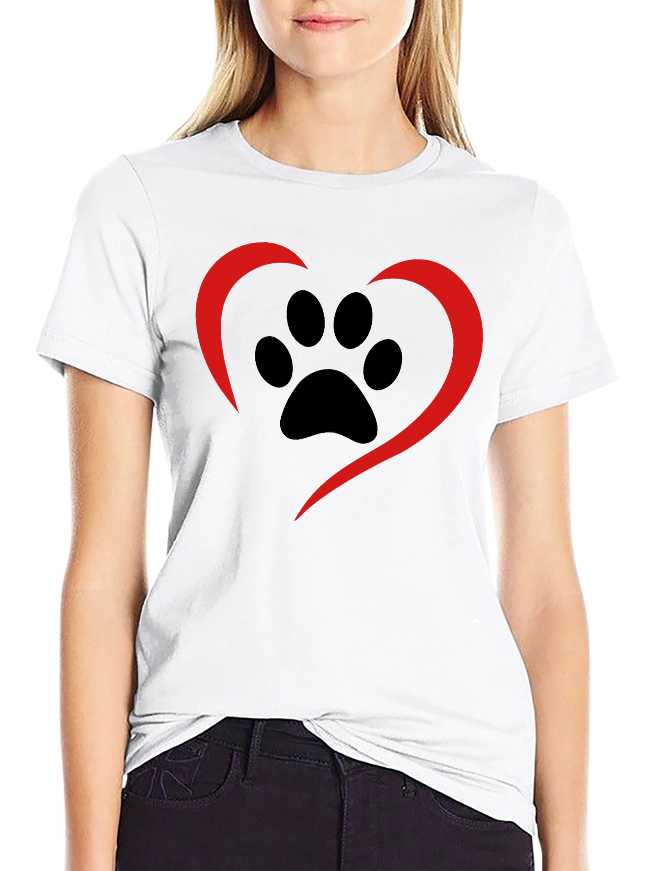 Paw Print Heart Tee - Black Casual Shirt