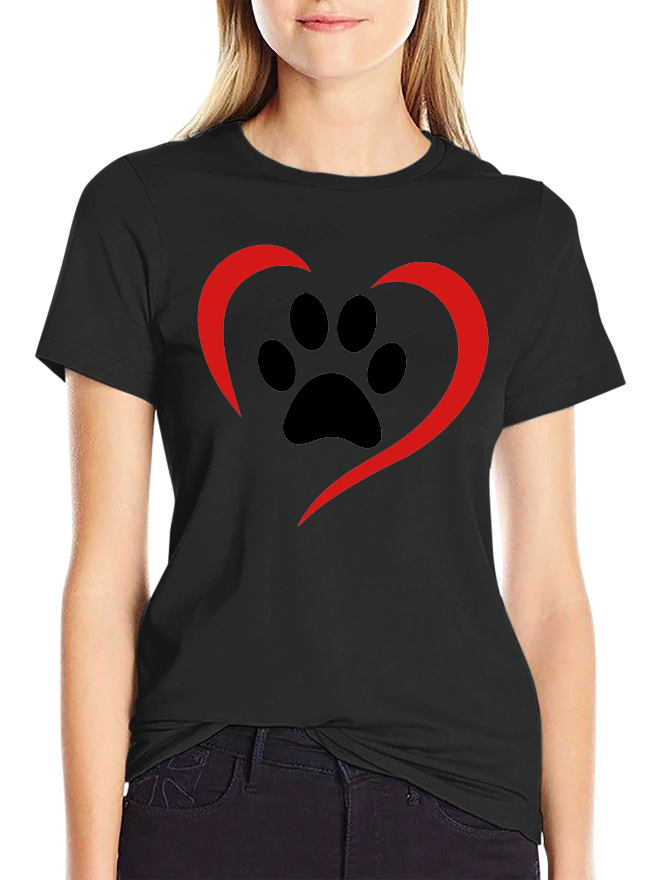 Paw Print Heart Tee - Black Casual Shirt