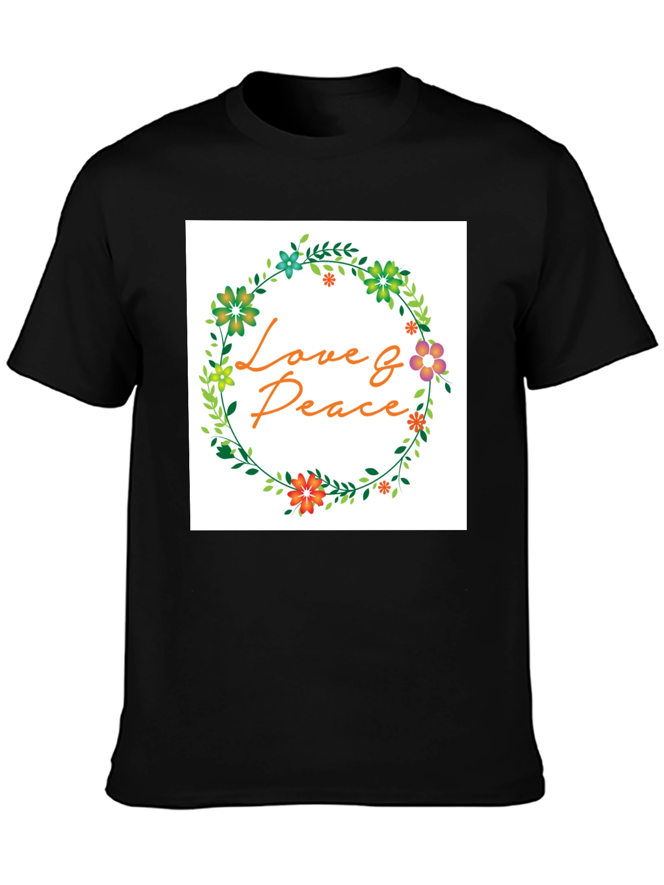 Love & Peace Floral Wreath Graphic T-Shirt