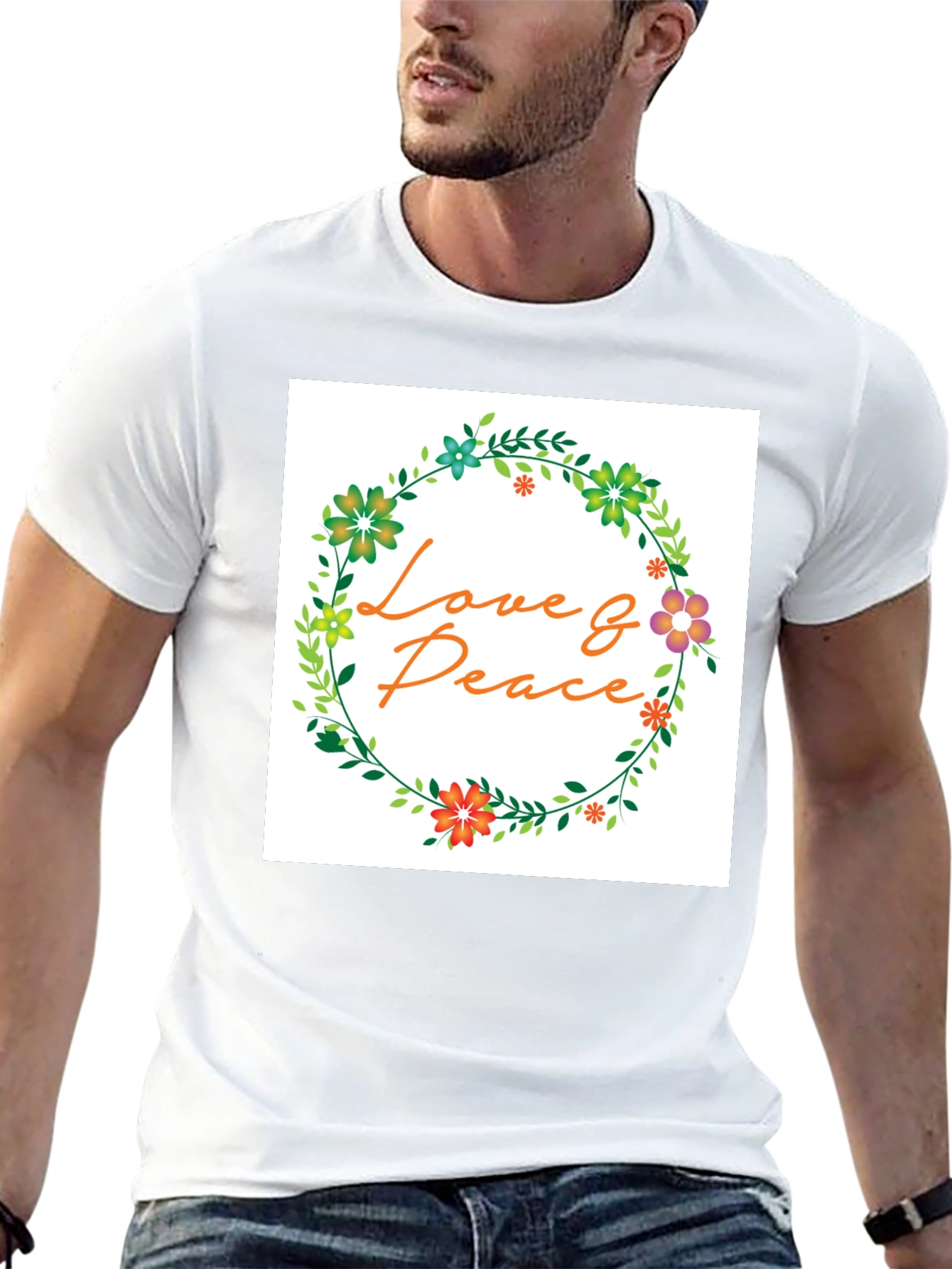 Love & Peace Floral Wreath Graphic T-Shirt
