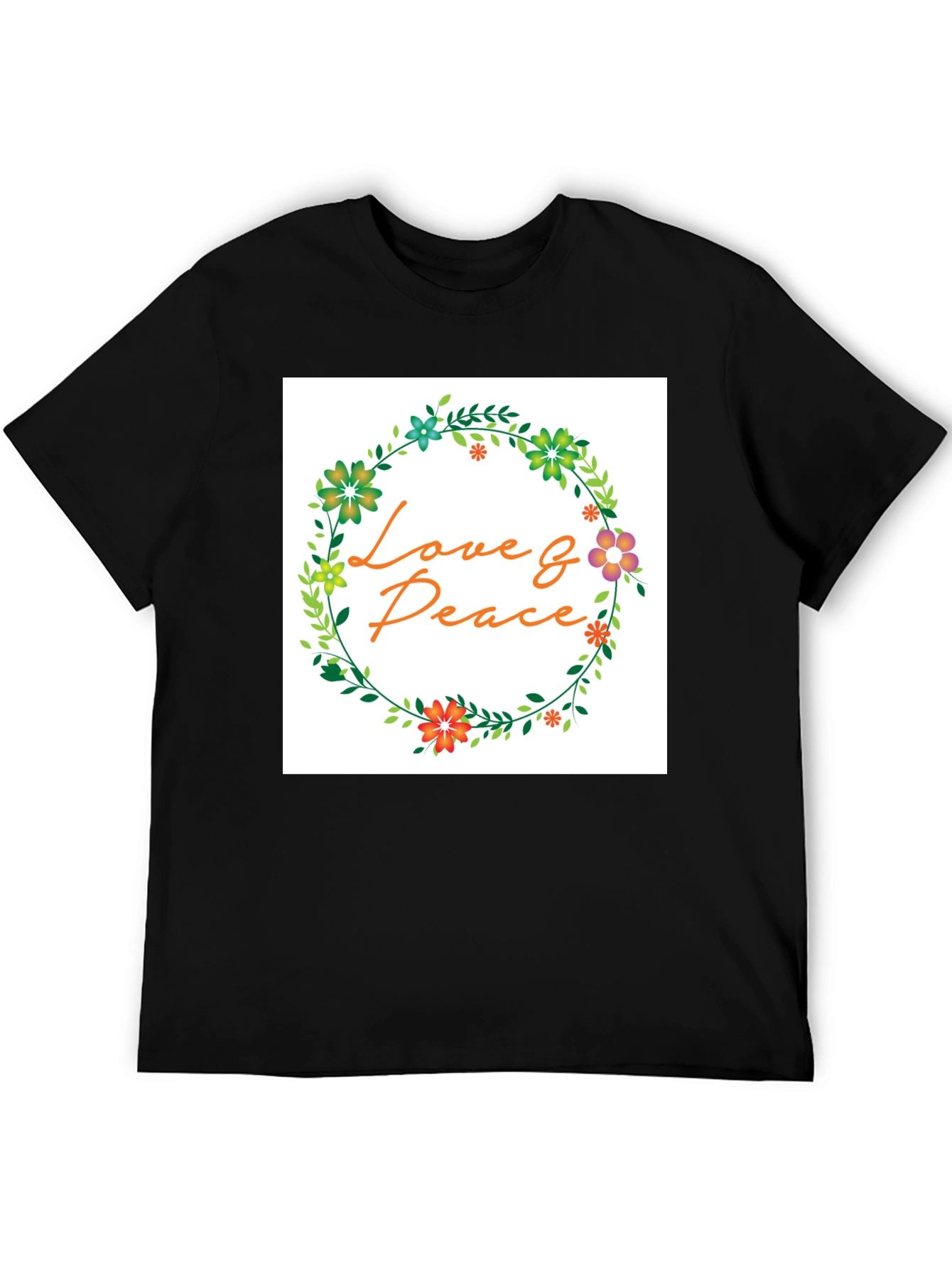 Love & Peace Floral Wreath Graphic T-Shirt