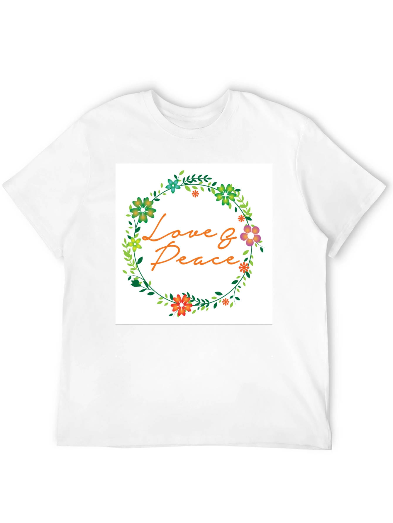 Love & Peace Floral Wreath Graphic T-Shirt