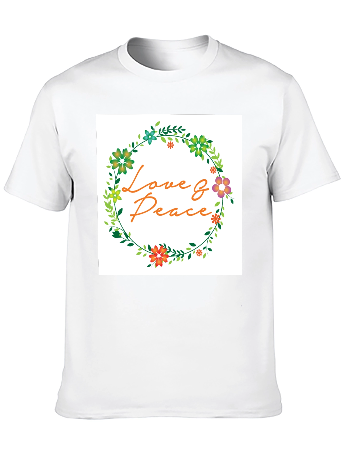 Love & Peace Floral Wreath Graphic T-Shirt