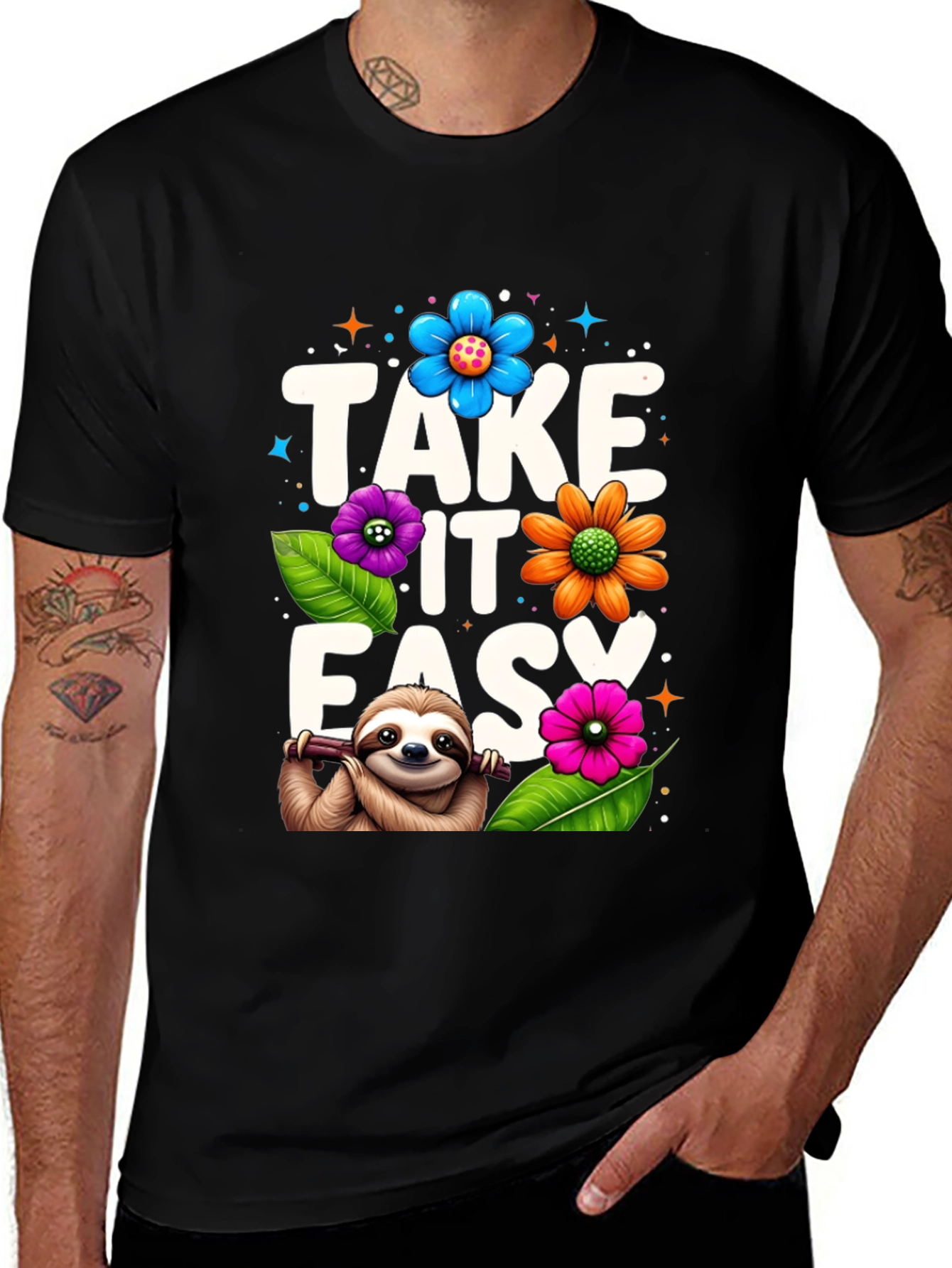 Relaxed Sloth Graphic Tee - Take It Easy