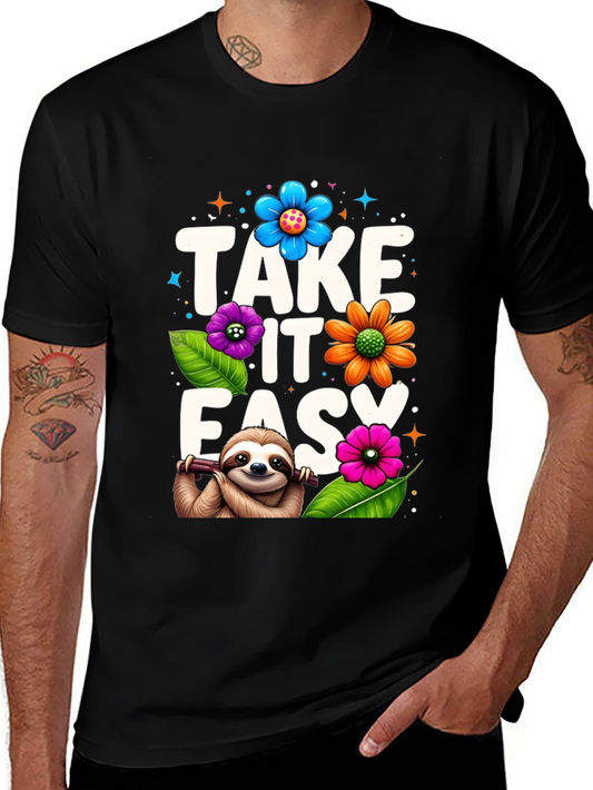 Relaxed Sloth Graphic Tee - Take It Easy