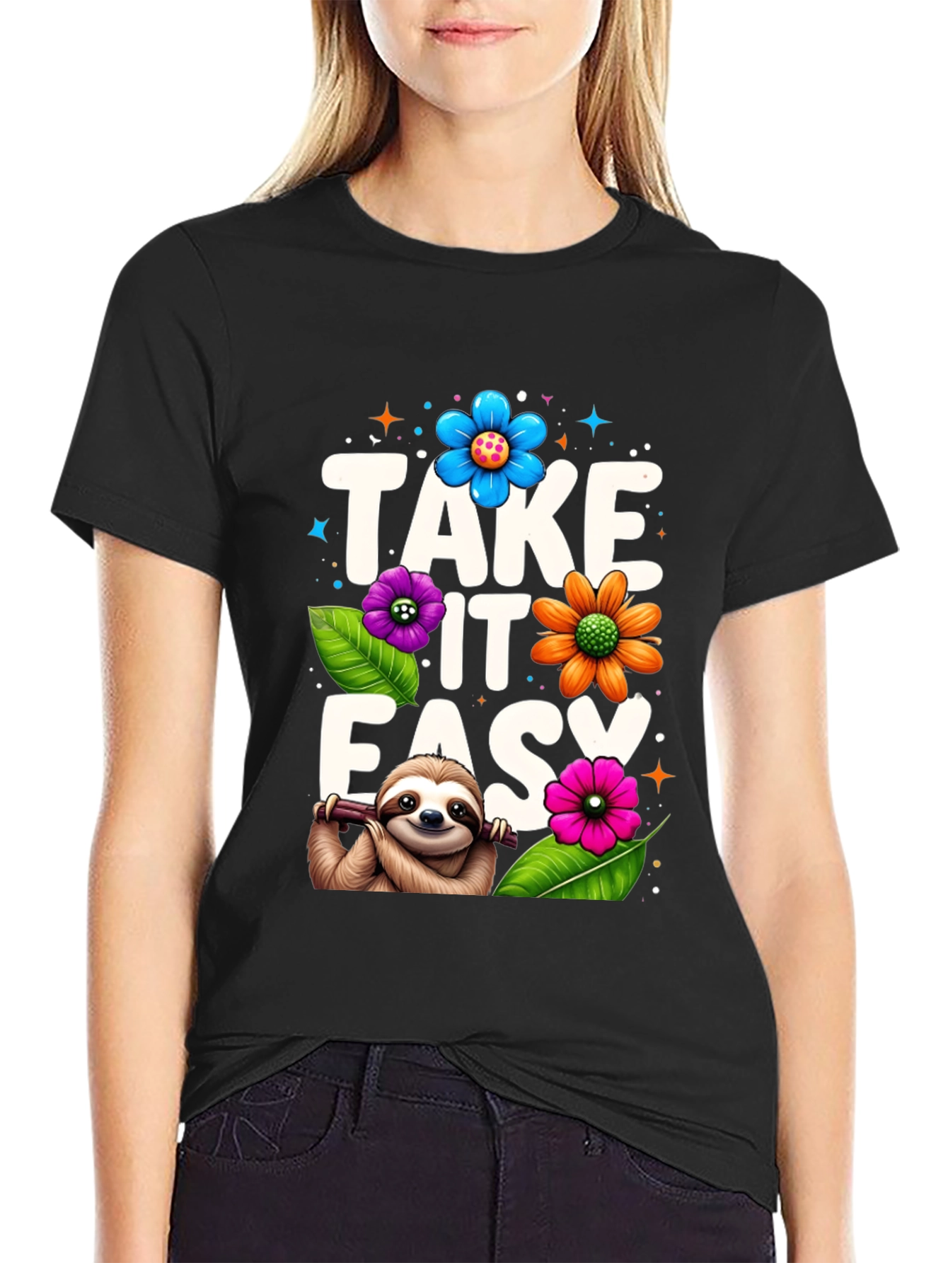 Relaxed Sloth Graphic Tee - Take It Easy