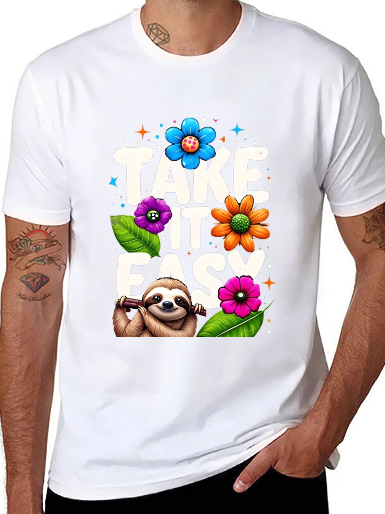 Relaxed Sloth Graphic Tee - Take It Easy