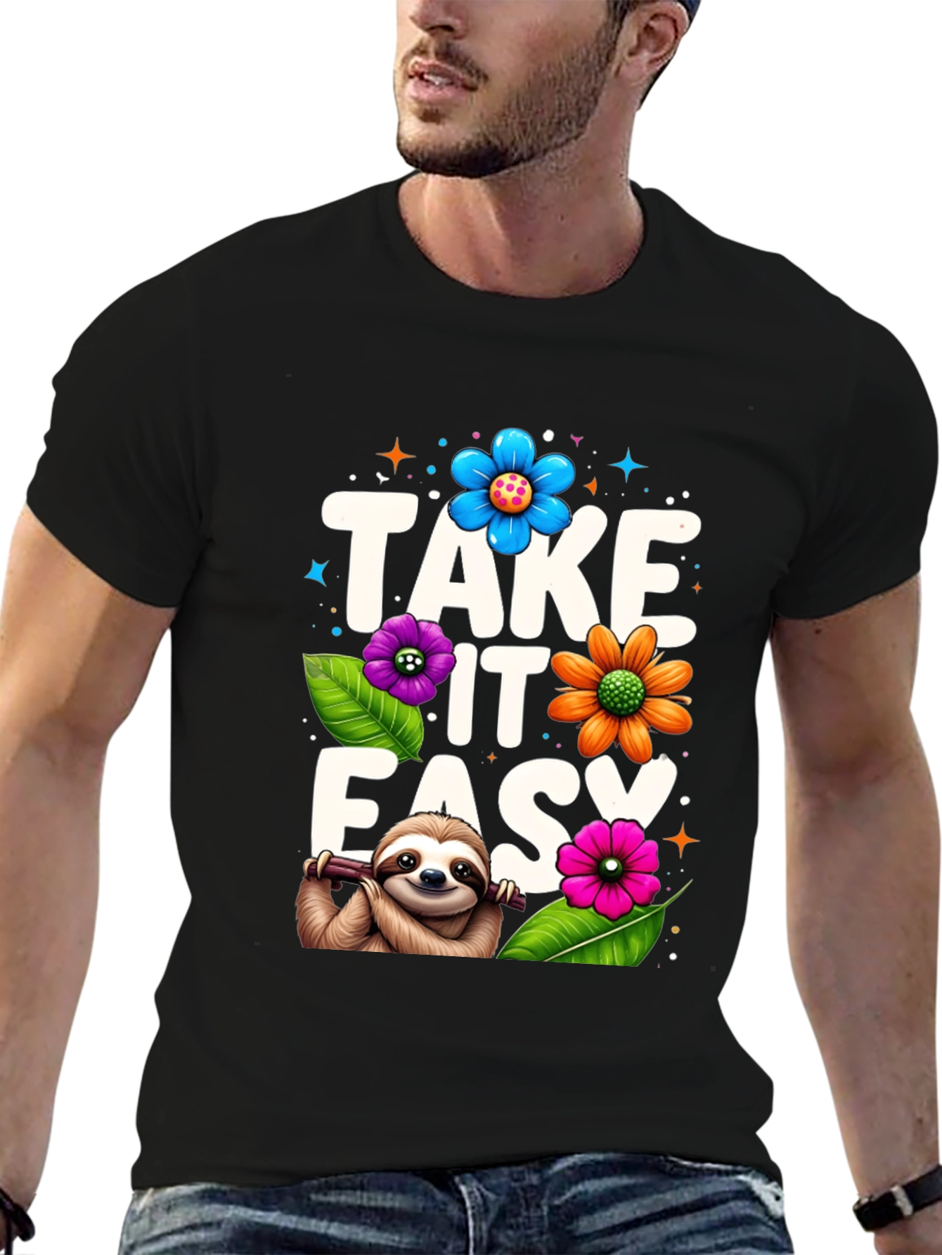 Relaxed Sloth Graphic Tee - Take It Easy
