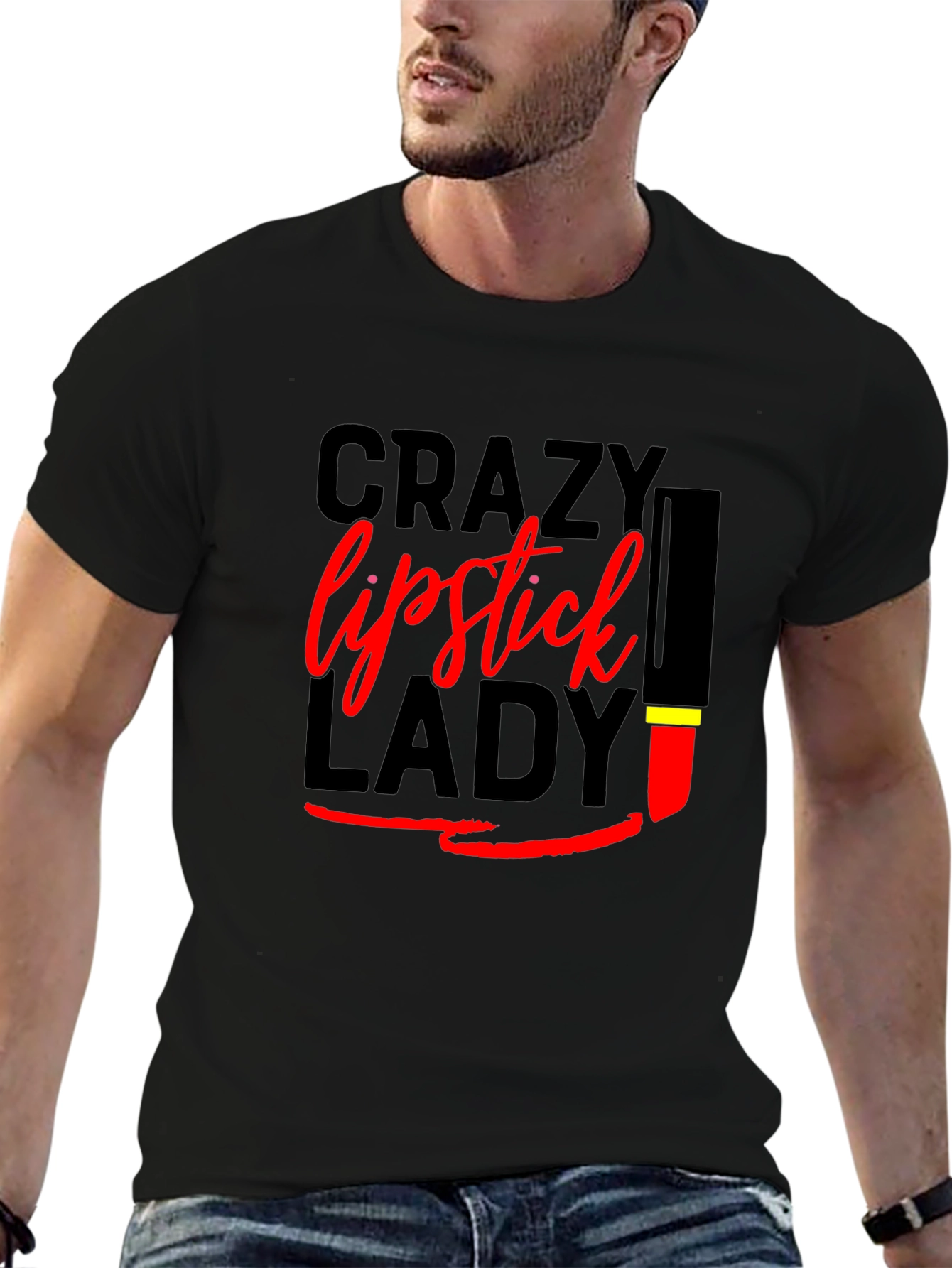 Crazy Lipstick Lady Black T-Shirt