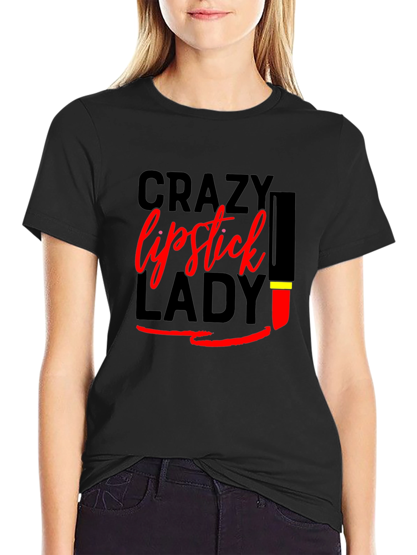 Crazy Lipstick Lady Black T-Shirt