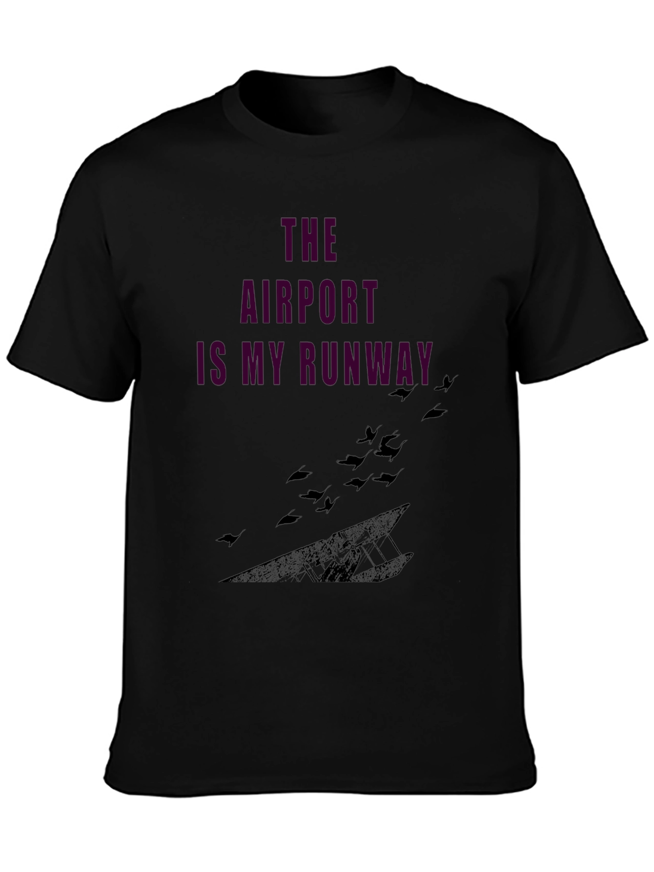 Airport Runway Graphic Tee - Black Casual T-Shirt