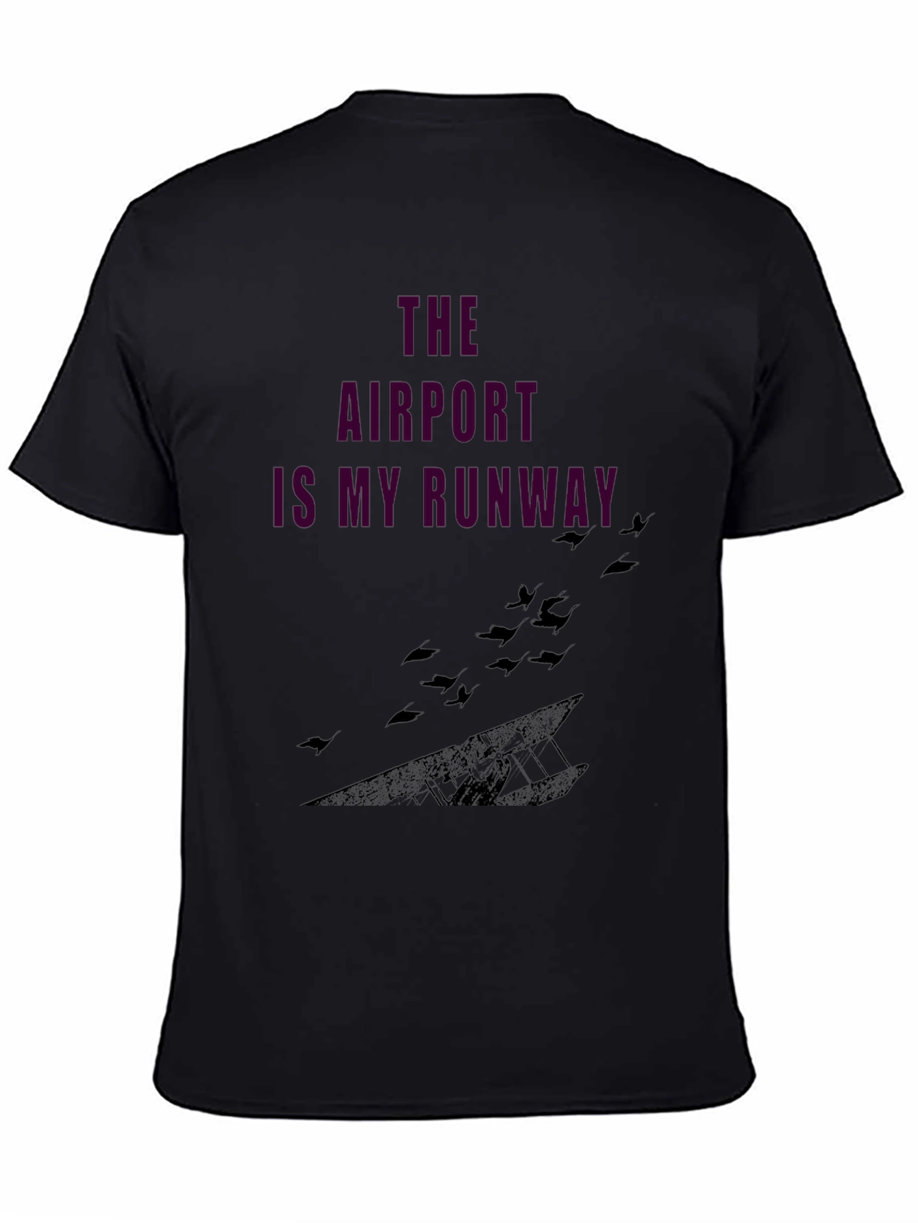 Airport Runway Graphic Tee - Black Casual T-Shirt