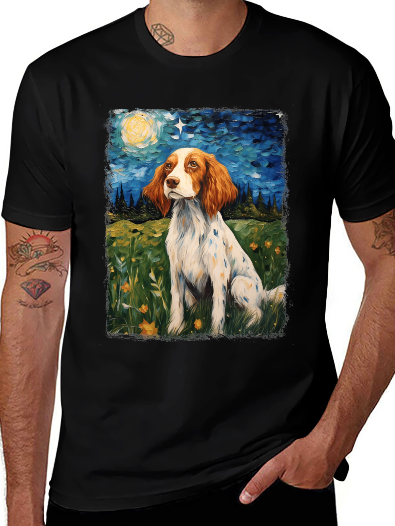 Brittany Spaniel Starry Night Graphic Tee
