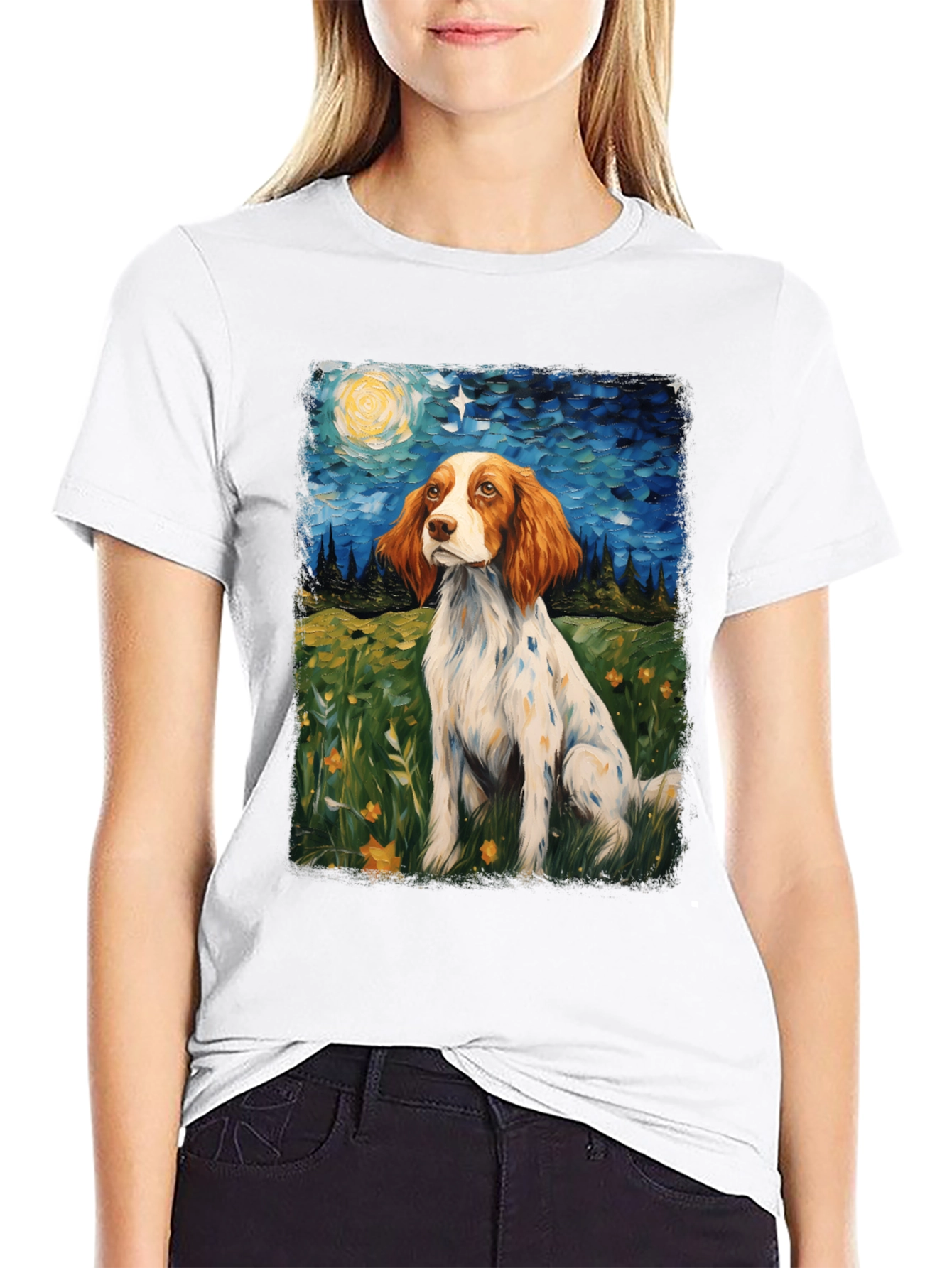 Brittany Spaniel Starry Night Graphic Tee