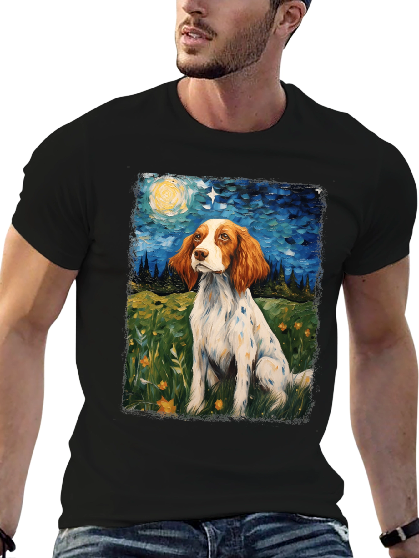 Brittany Spaniel Starry Night Graphic Tee