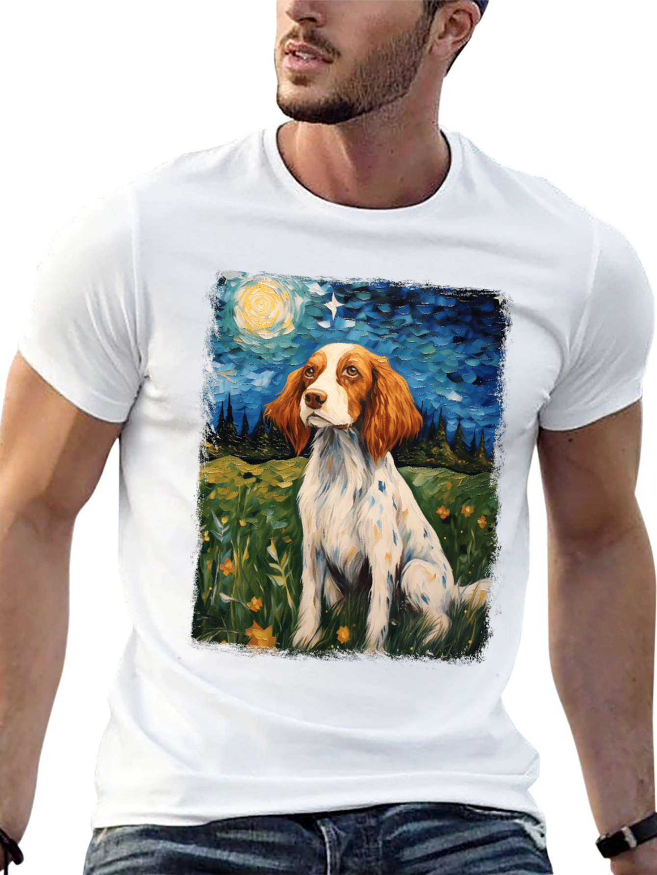 Brittany Spaniel Starry Night Graphic Tee