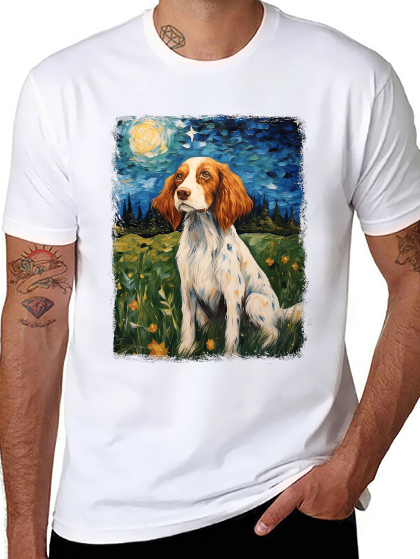 Brittany Spaniel Starry Night Graphic Tee