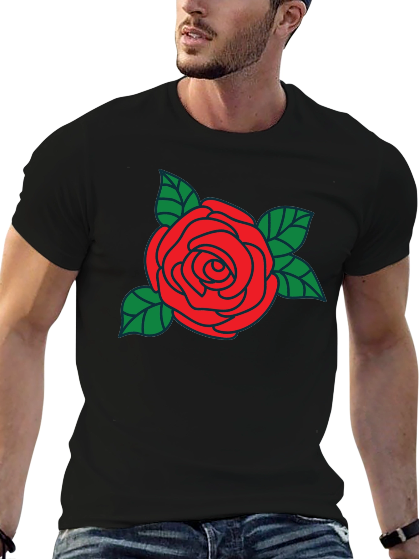 Rose Graphic Black T-Shirt - Stylish Floral Design