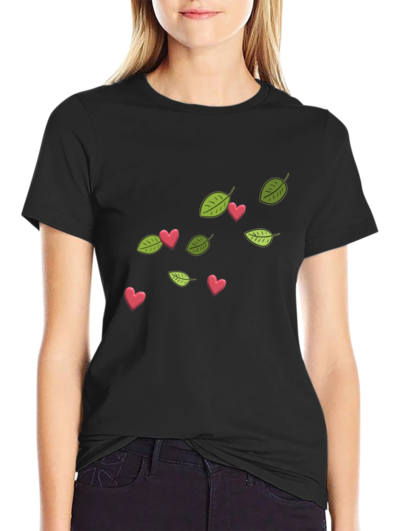 Leaf and Heart Graphic T-Shirt - Modern Style