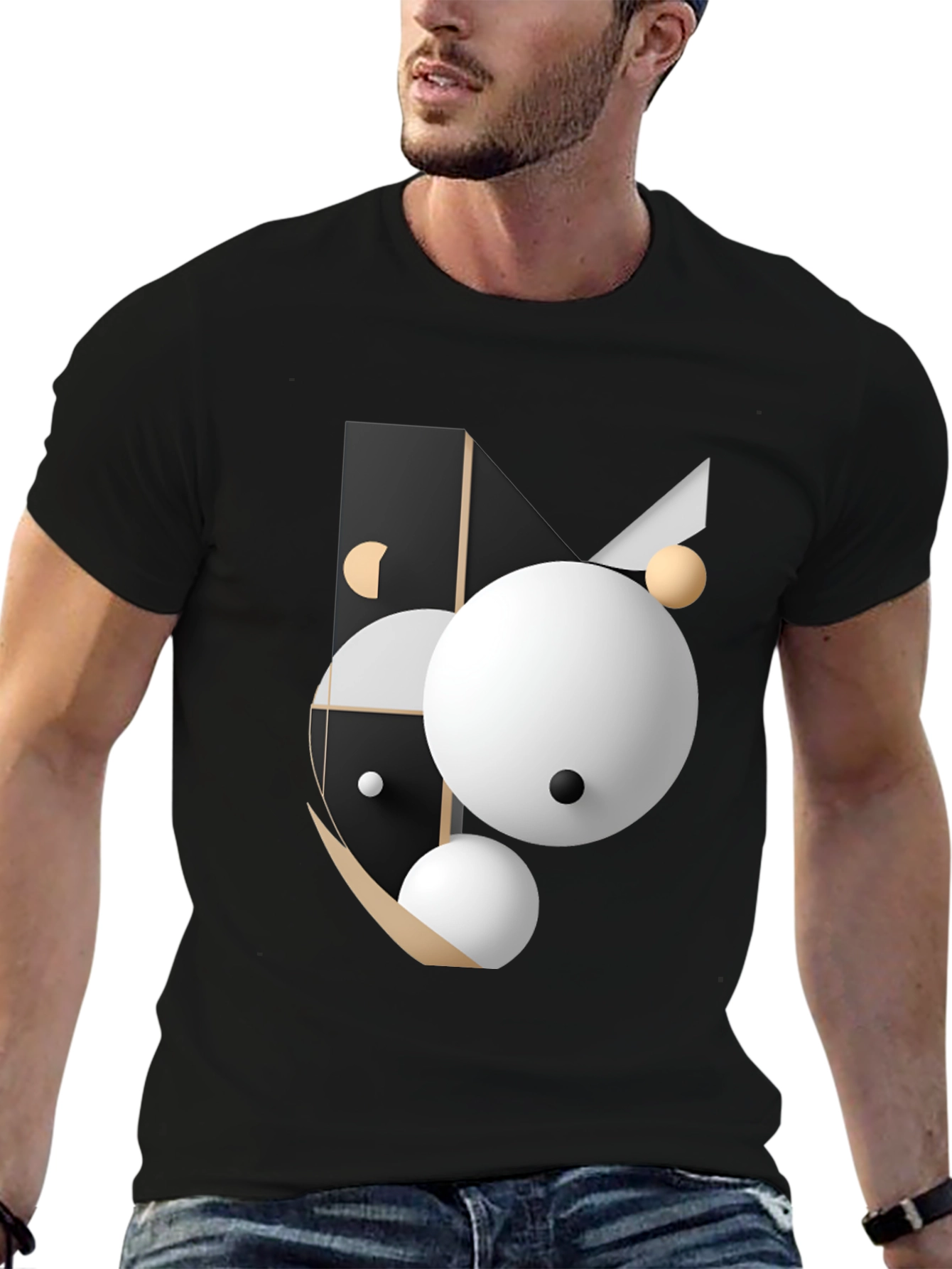 Abstract Geometric Graphic Print Black T-Shirt