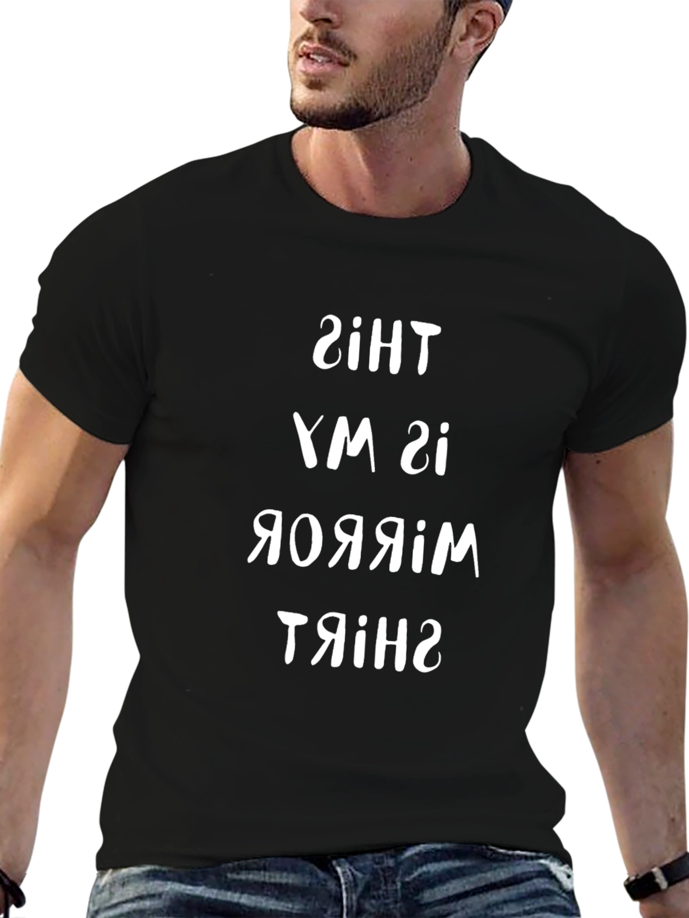 Mirror Image Graphic Tee - Black Cotton T-Shirt