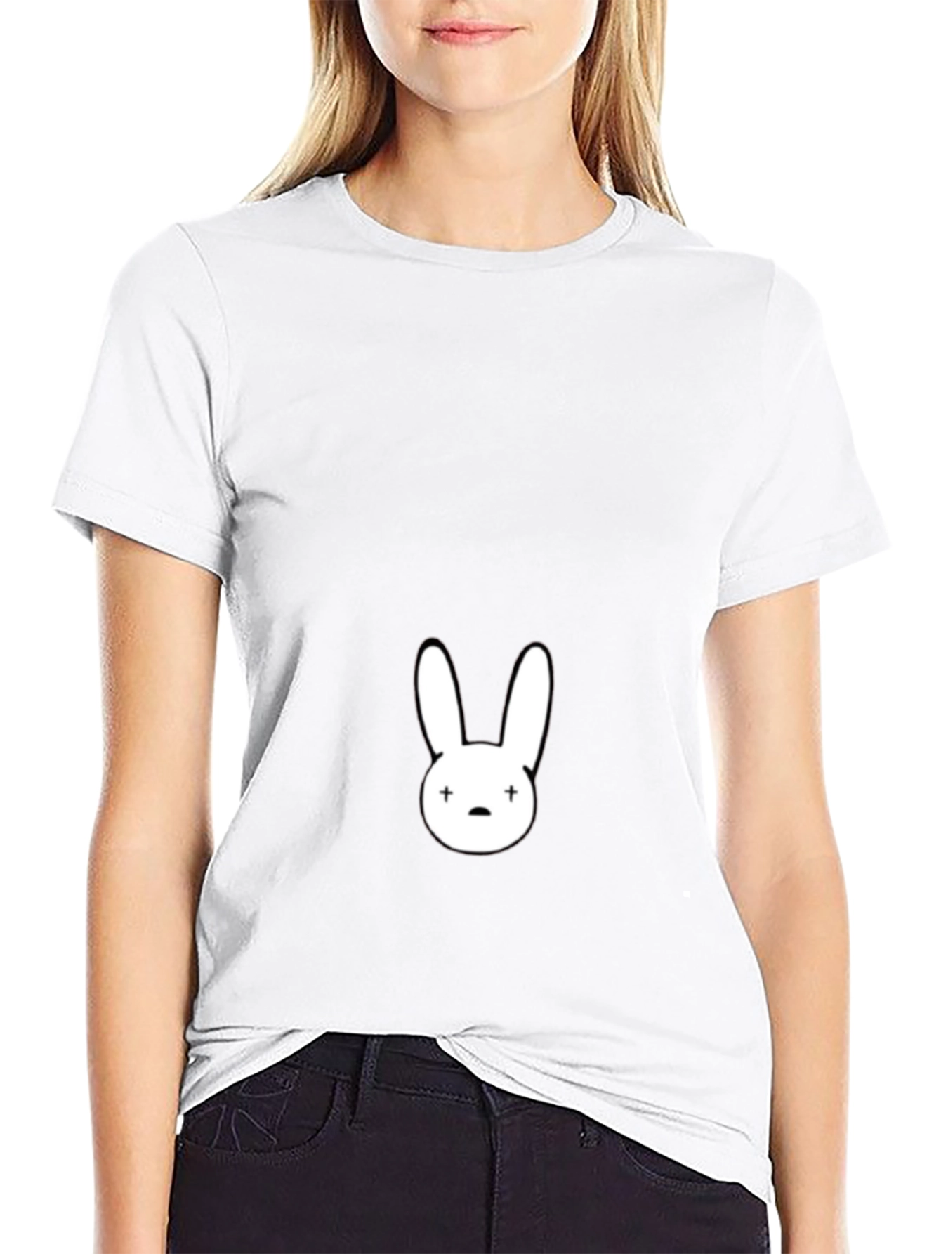 Black T-Shirt with White Bunny Graphic