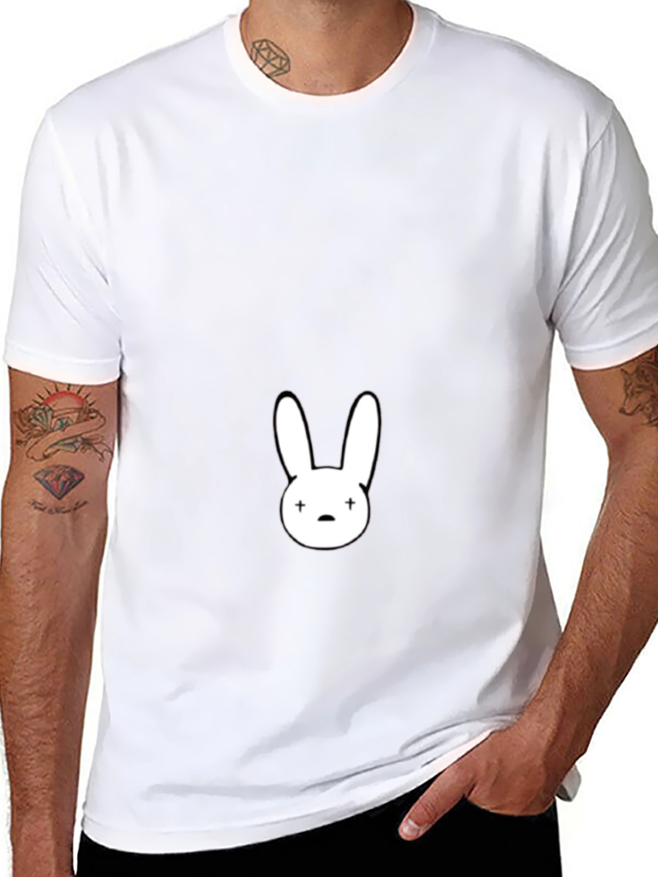 Black T-Shirt with White Bunny Graphic
