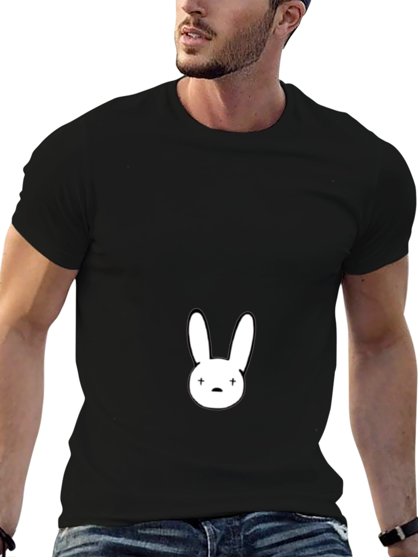 Black T-Shirt with White Bunny Graphic