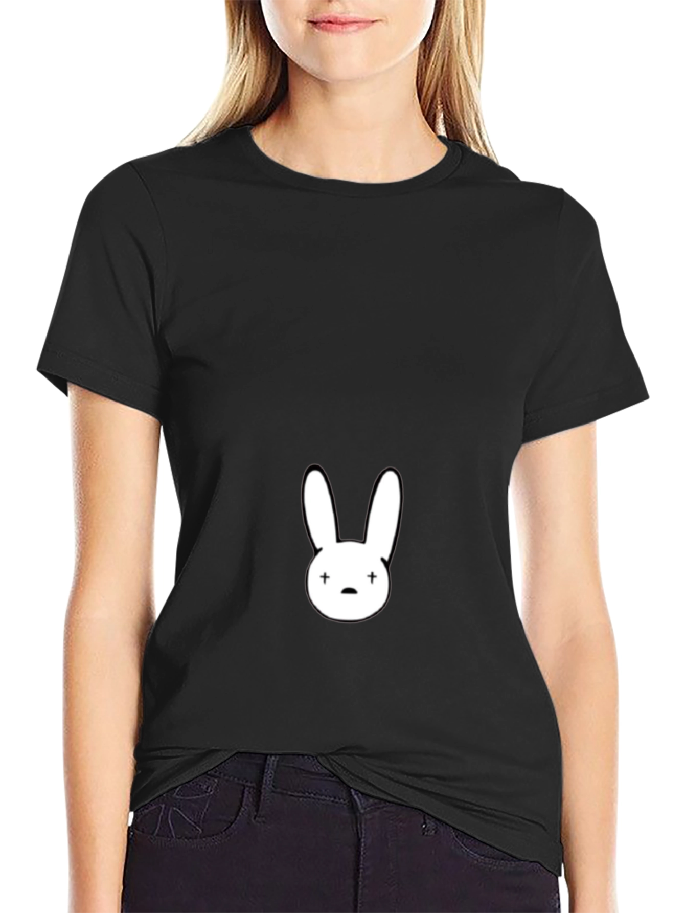 Black T-Shirt with White Bunny Graphic