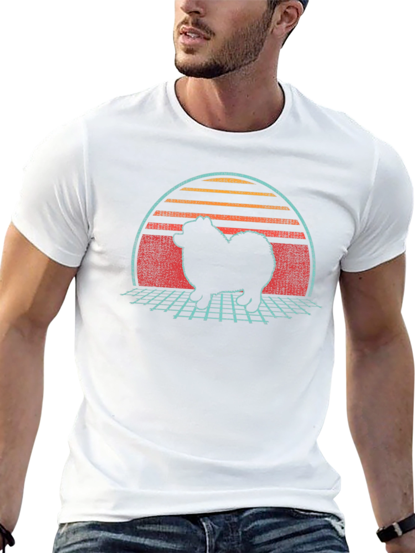 Retro Sunset Spitz Dog T-Shirt
