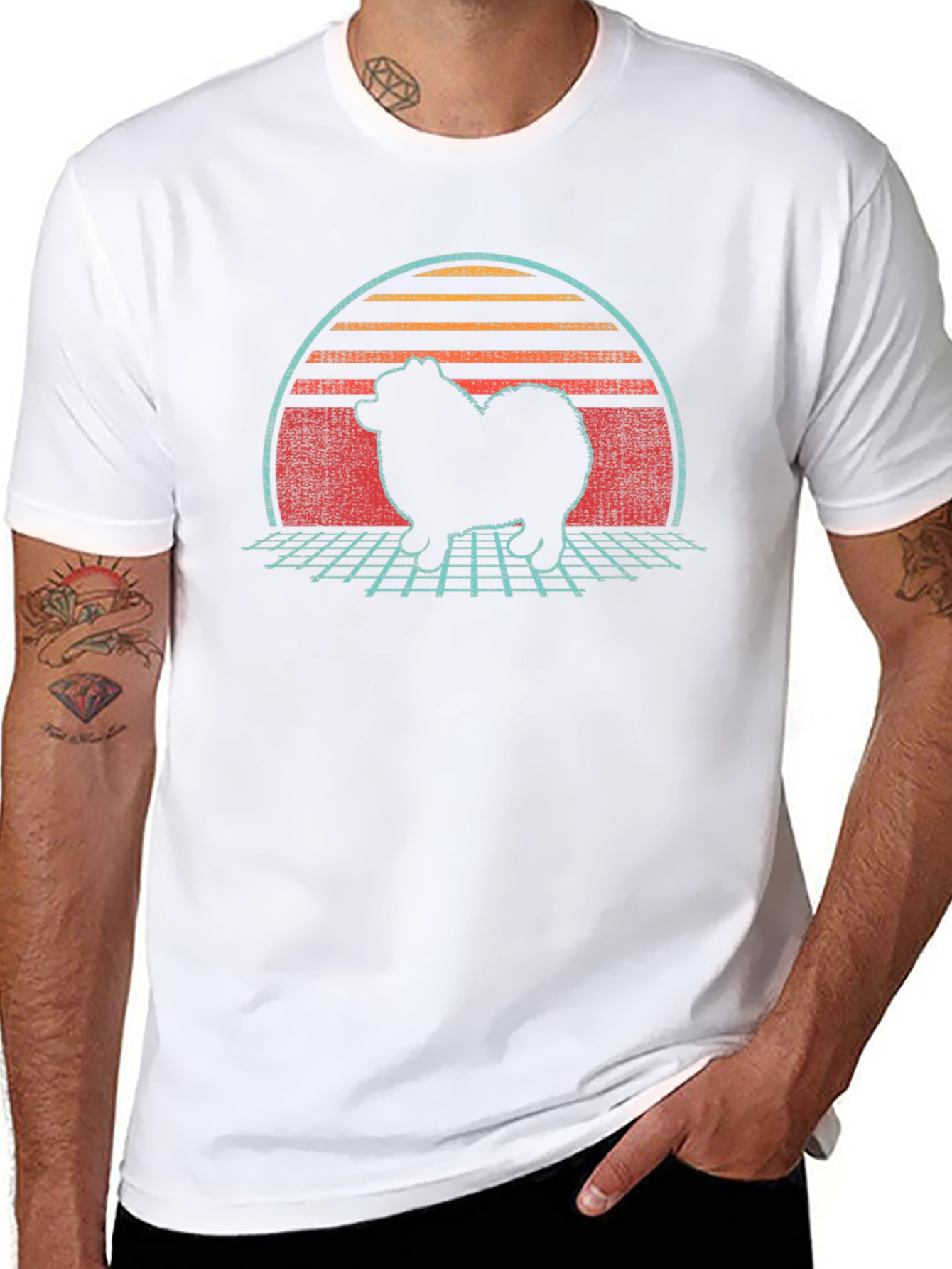 Retro Sunset Spitz Dog T-Shirt