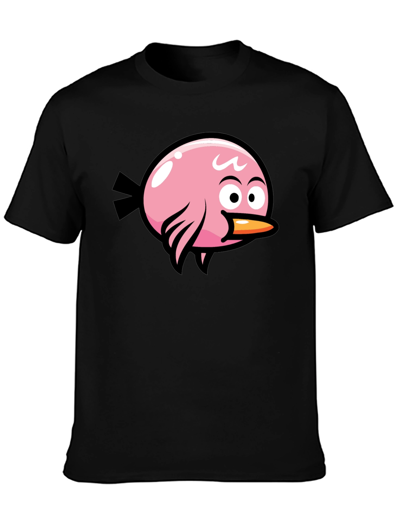 Pink Bird Graphic Black T-Shirt