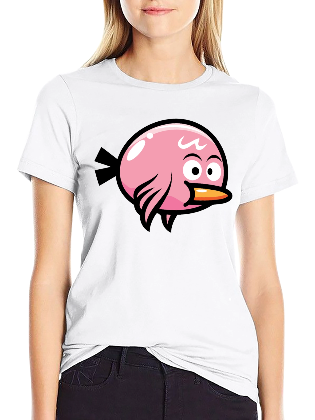 Pink Bird Graphic Black T-Shirt