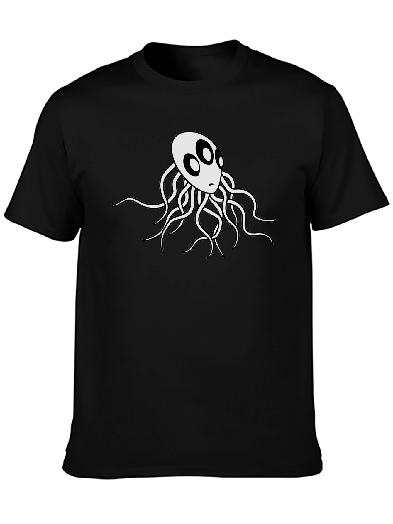 Mens Black T-Shirt with White Octopus Graphic