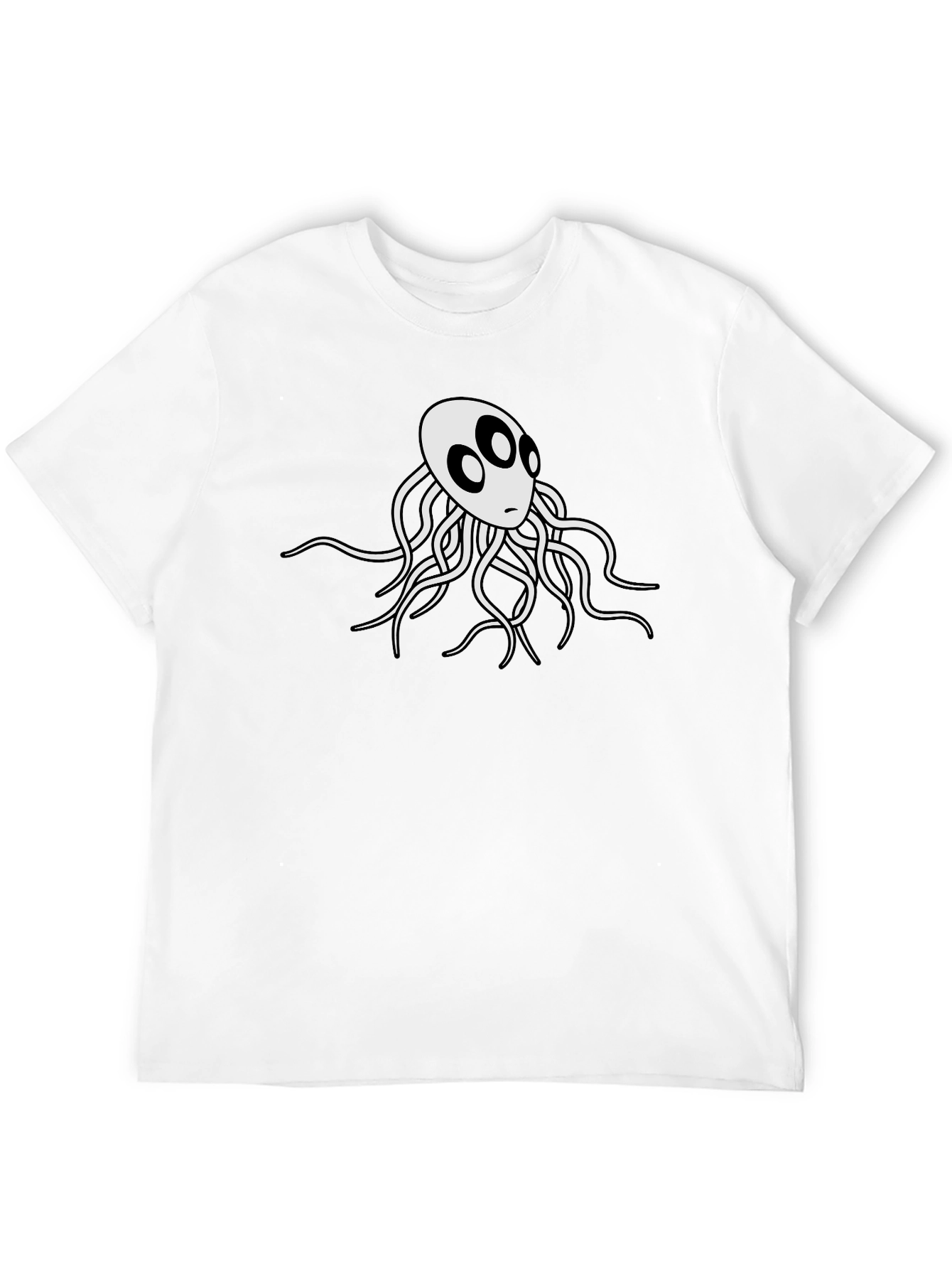 Mens Black T-Shirt with White Octopus Graphic