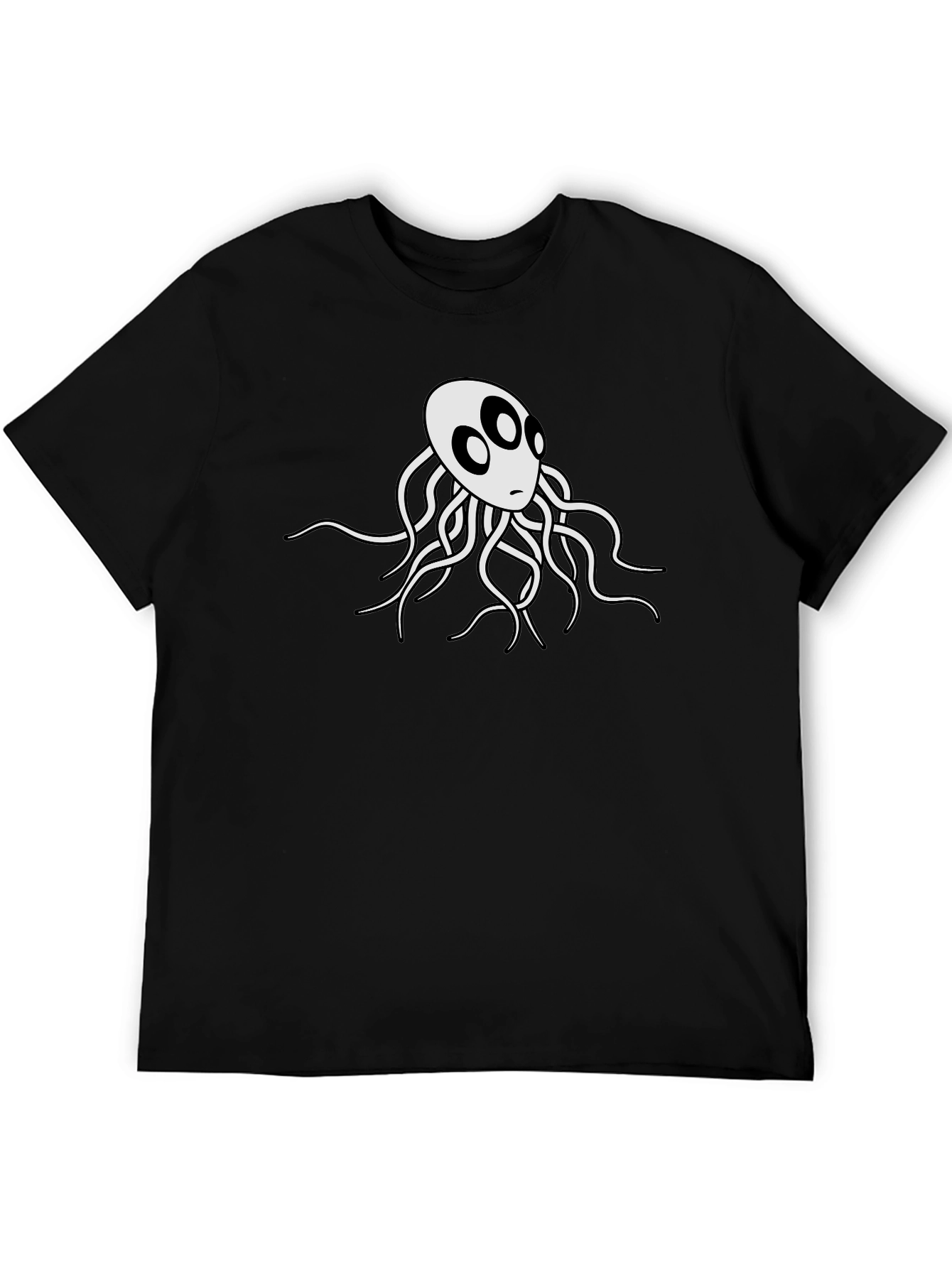 Mens Black T-Shirt with White Octopus Graphic