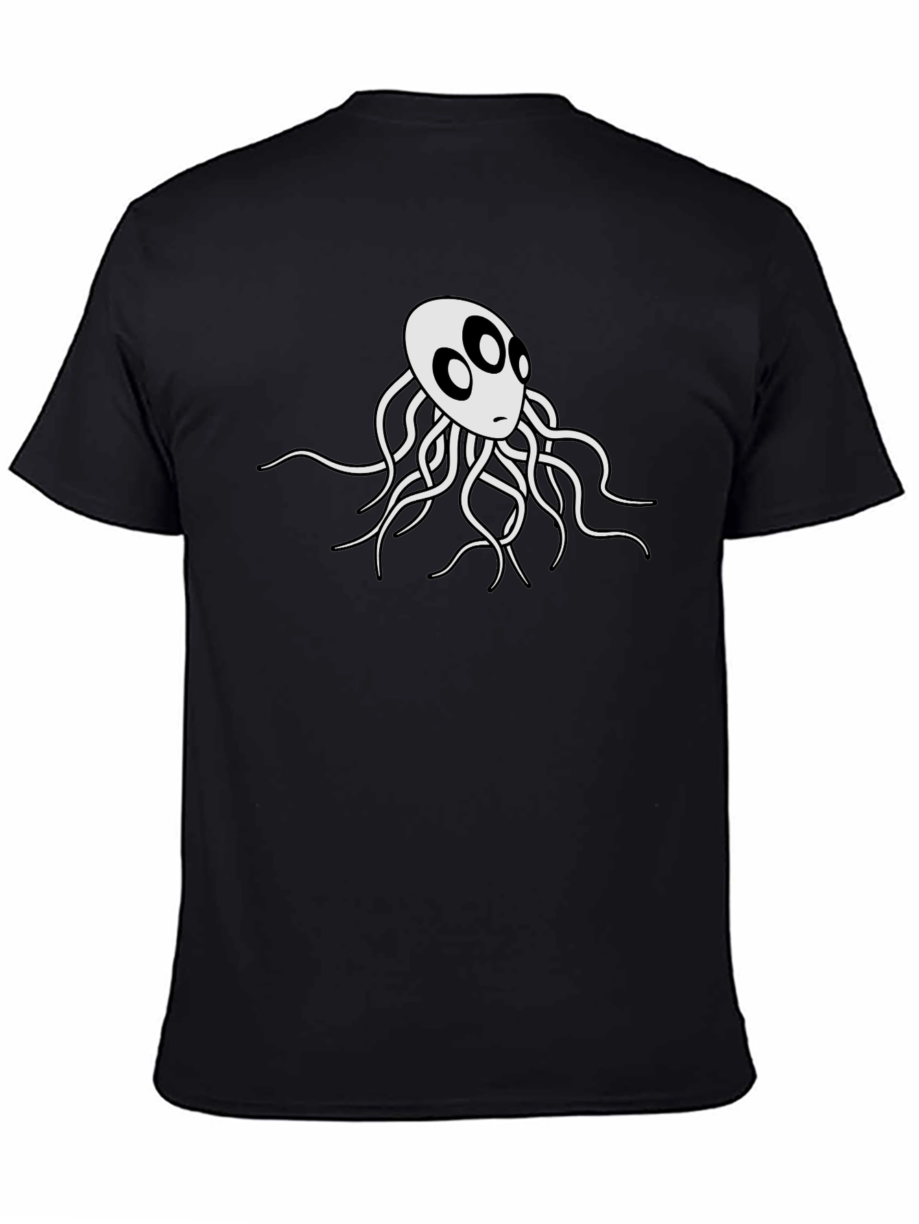 Mens Black T-Shirt with White Octopus Graphic