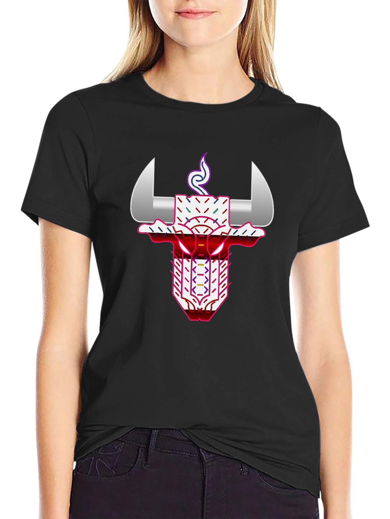 Geometric Bull Graphic Tee - Black
