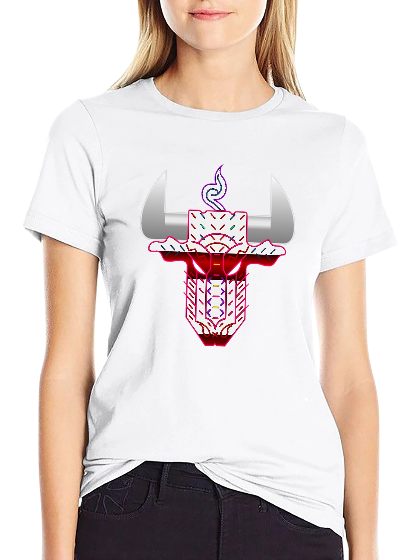 Geometric Bull Graphic Tee - Black