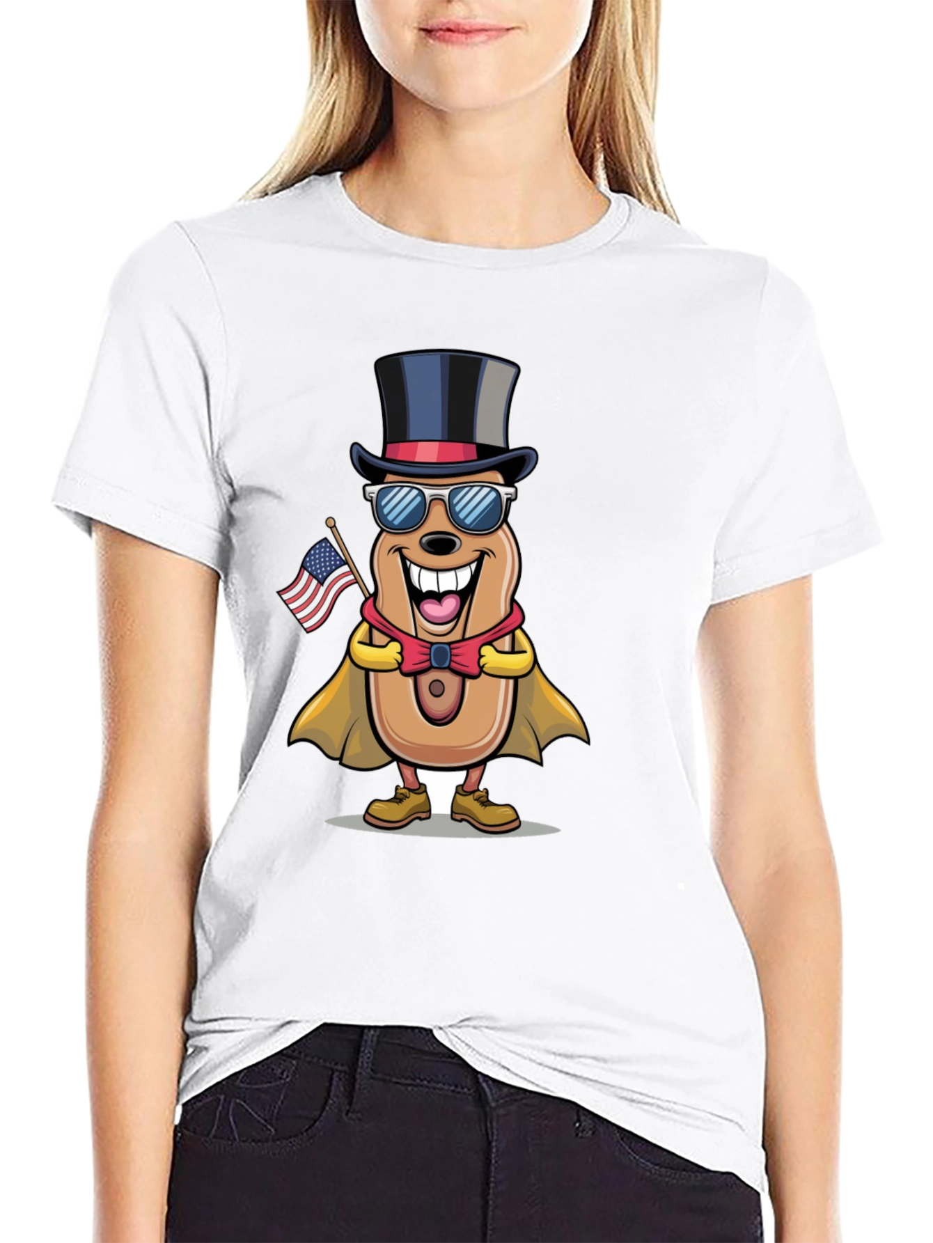 Patriotic Hot Dog Cartoon T-Shirt