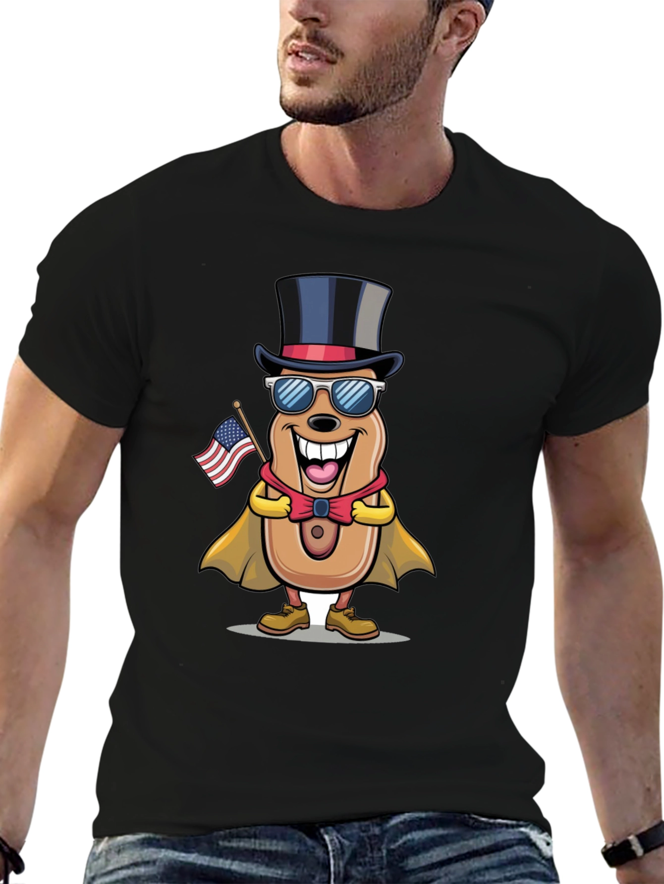 Patriotic Hot Dog Cartoon T-Shirt