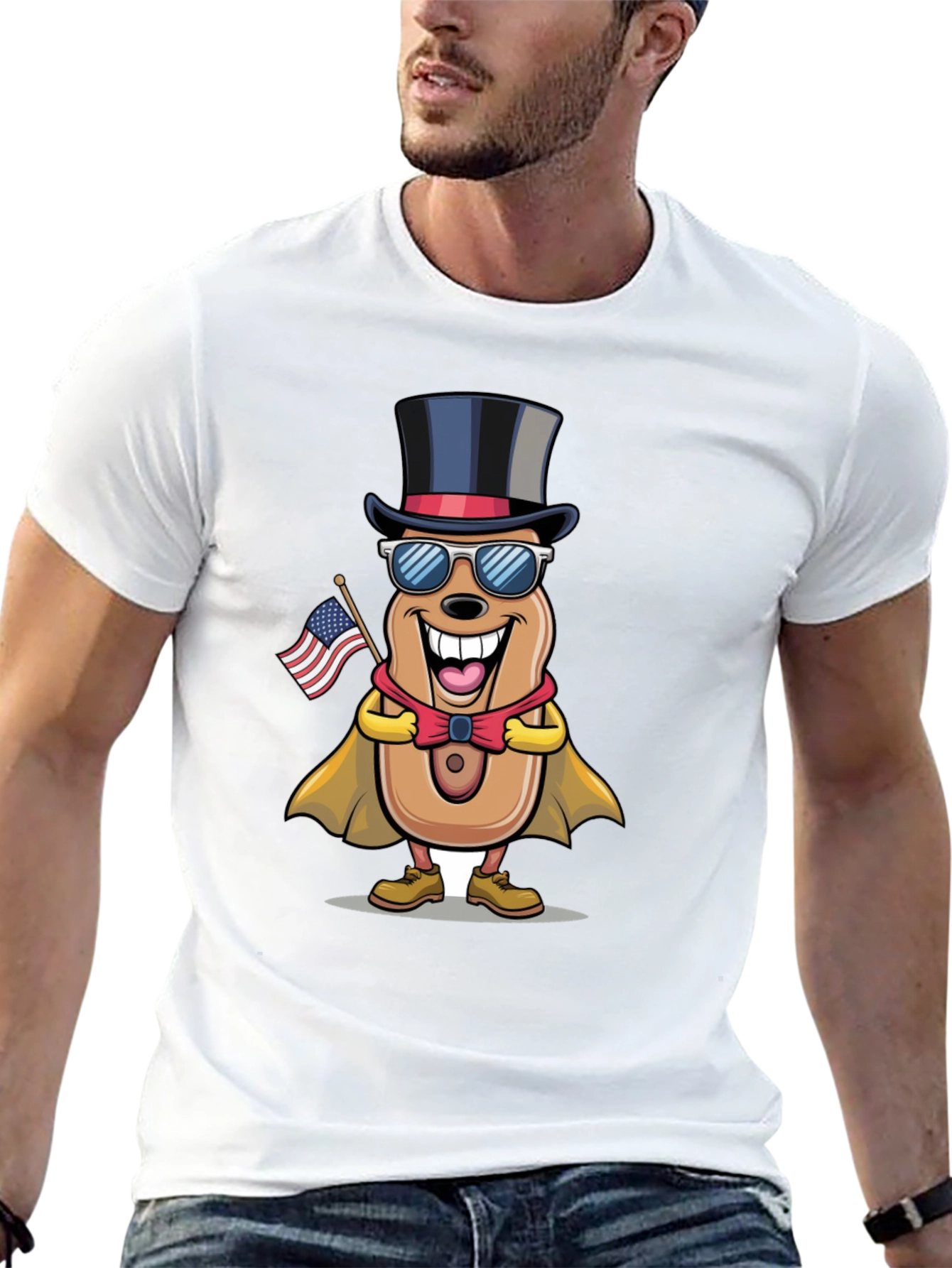 Patriotic Hot Dog Cartoon T-Shirt