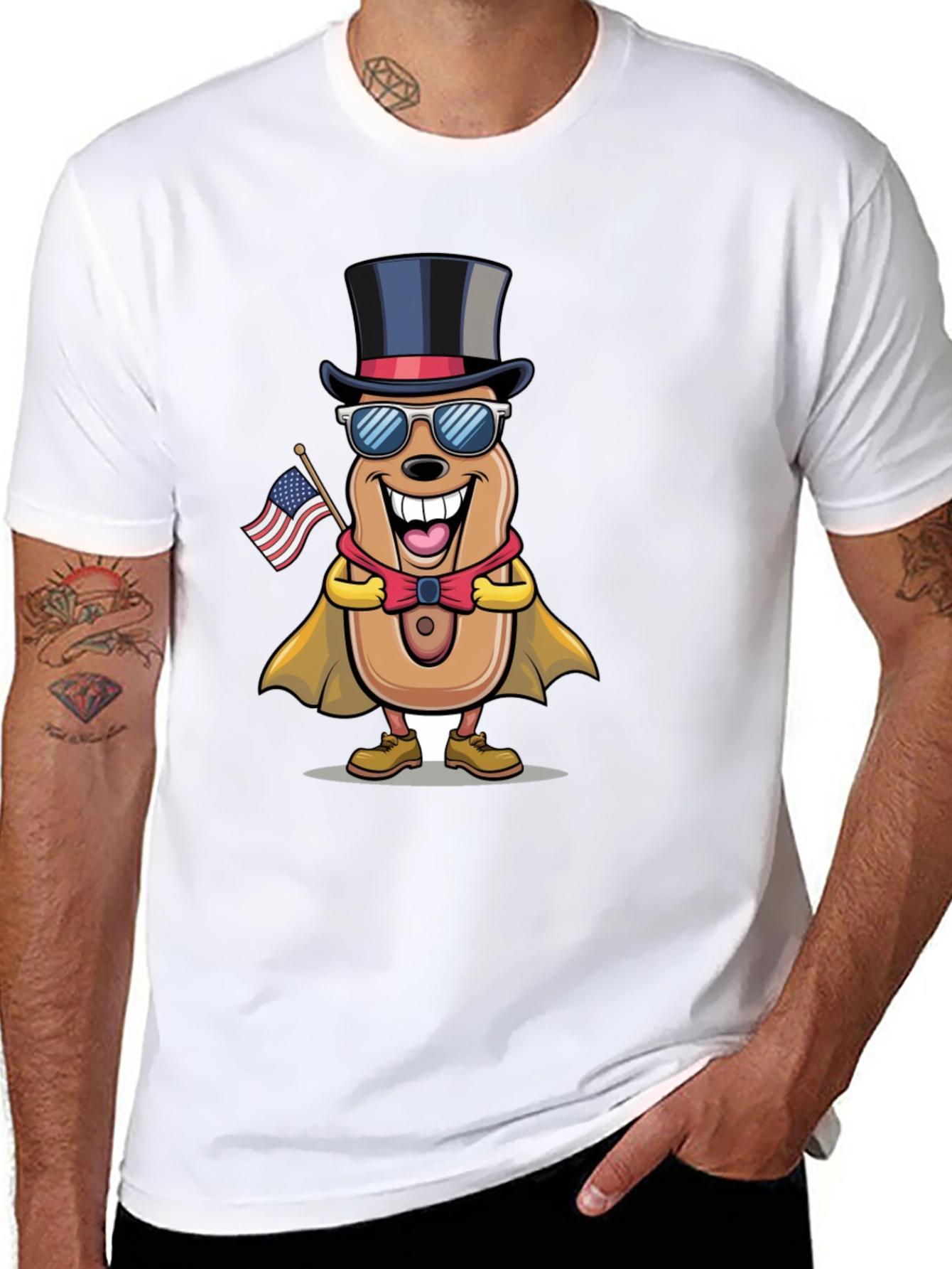 Patriotic Hot Dog Cartoon T-Shirt