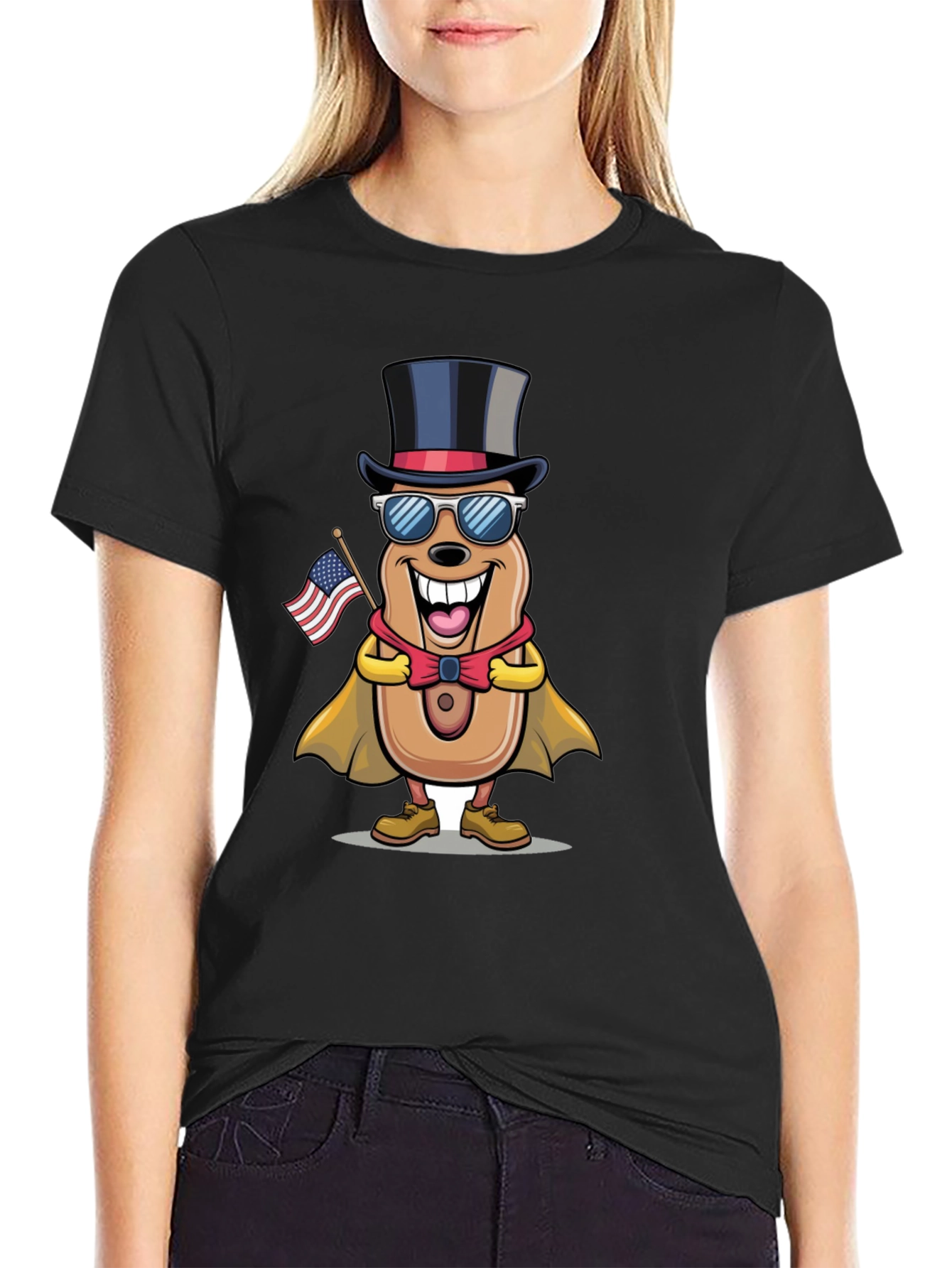 Patriotic Hot Dog Cartoon T-Shirt