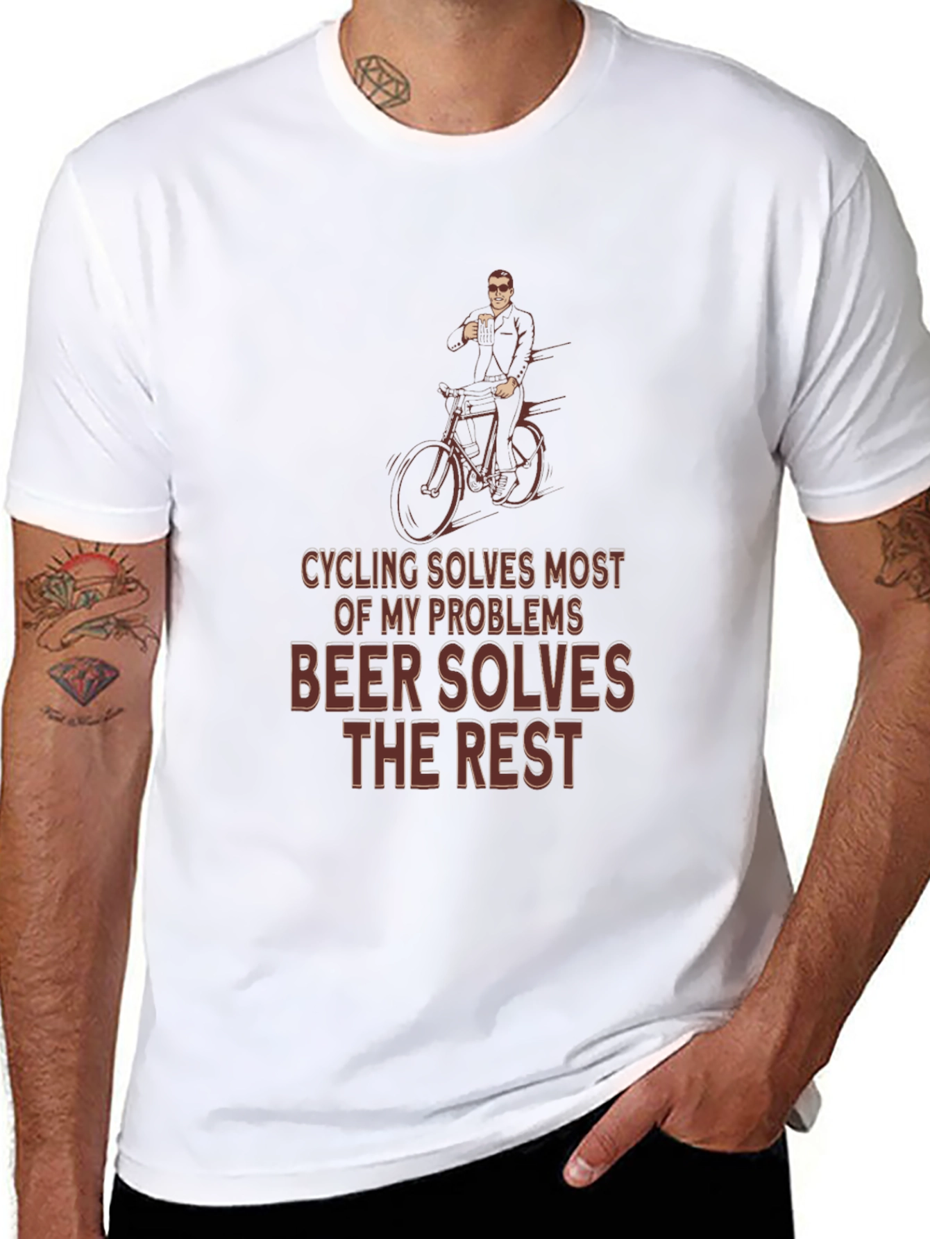 Cycling & Beer T-Shirt - Solves Problems Graphic Tee